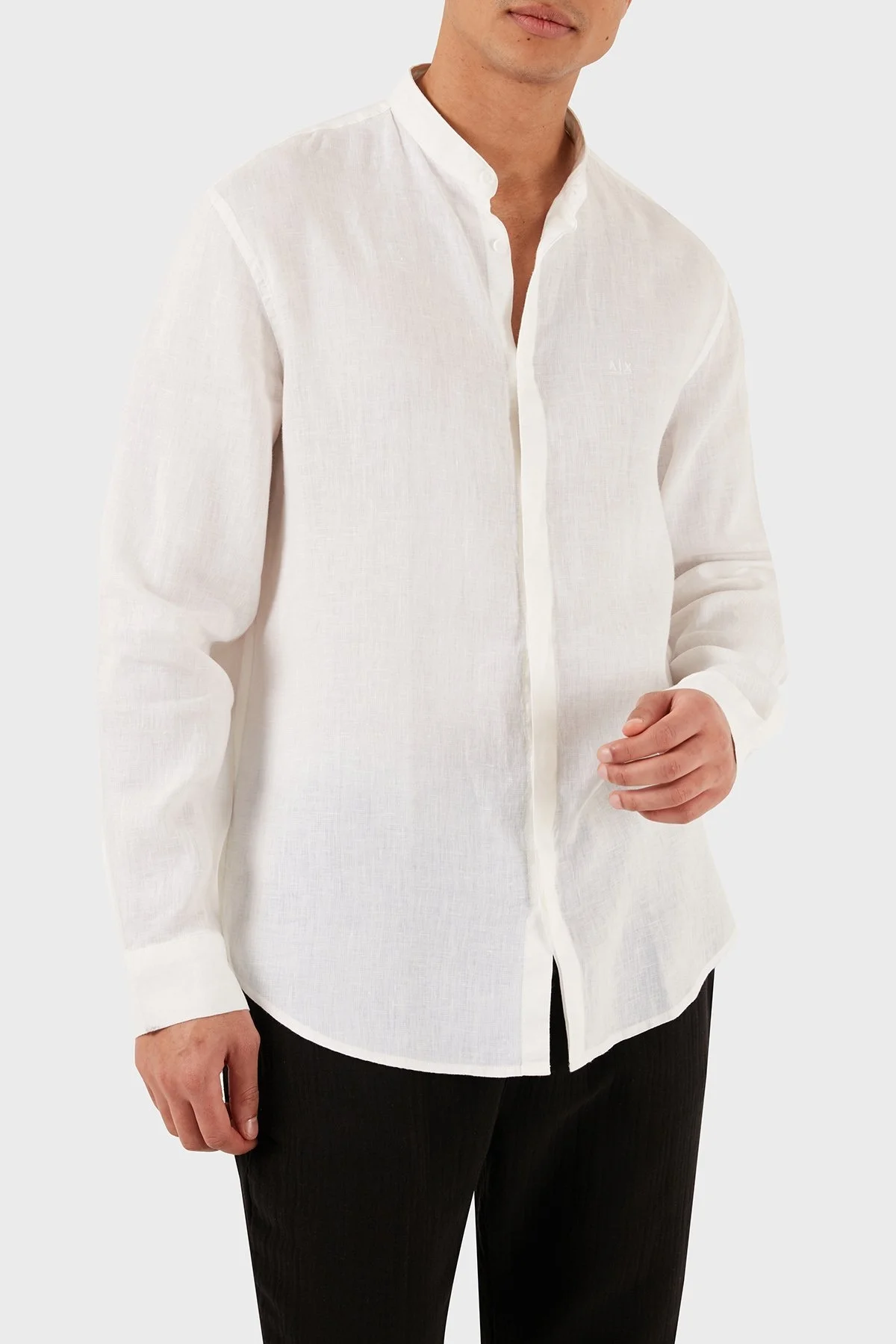 Armani Exchange Bant Yaka Regular Fit Keten Erkek Gömlek 8NZC66 ZNCFZ 1100 BEYAZ - 3
