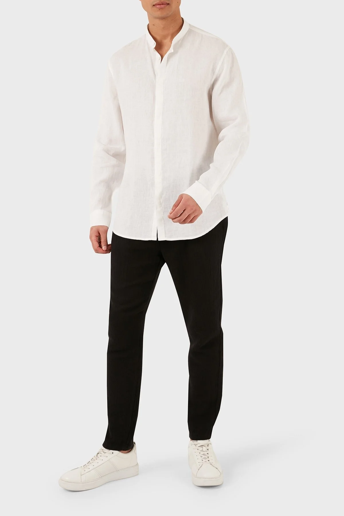 Armani Exchange Bant Yaka Regular Fit Keten Erkek Gömlek 8NZC66 ZNCFZ 1100 BEYAZ - 4