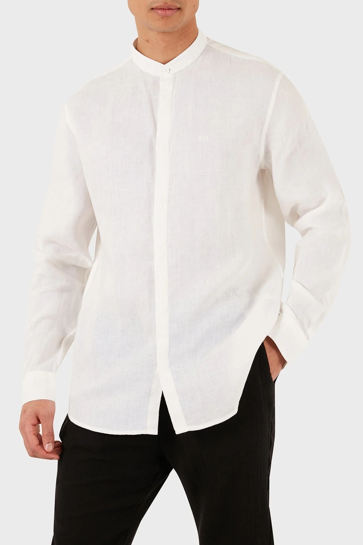 Armani Exchange Bant Yaka Regular Fit Keten Erkek Gömlek 8NZC66 ZNCFZ 1100 BEYAZ - 5