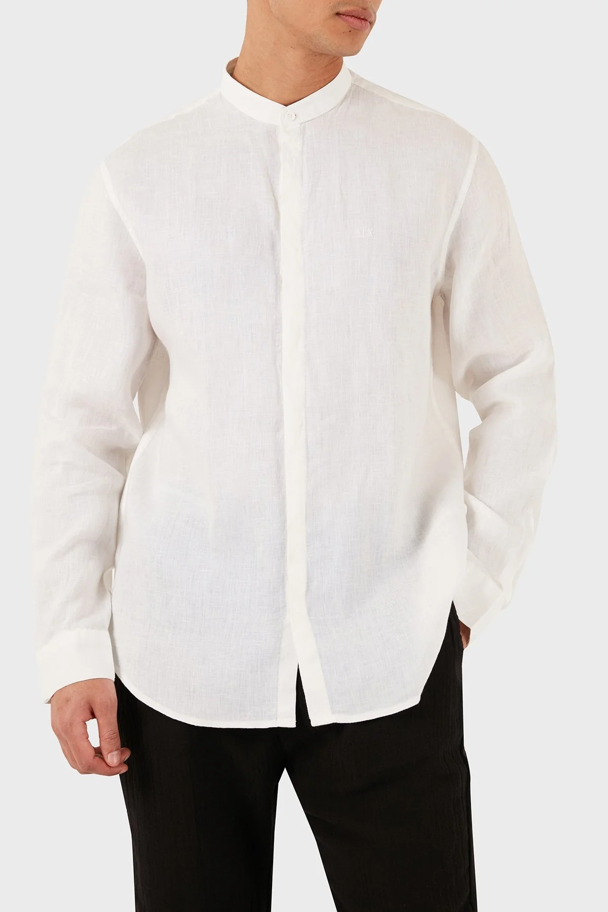 Armani Exchange Bant Yaka Regular Fit Keten Erkek Gömlek 8NZC66 ZNCFZ 1100 BEYAZ - 6