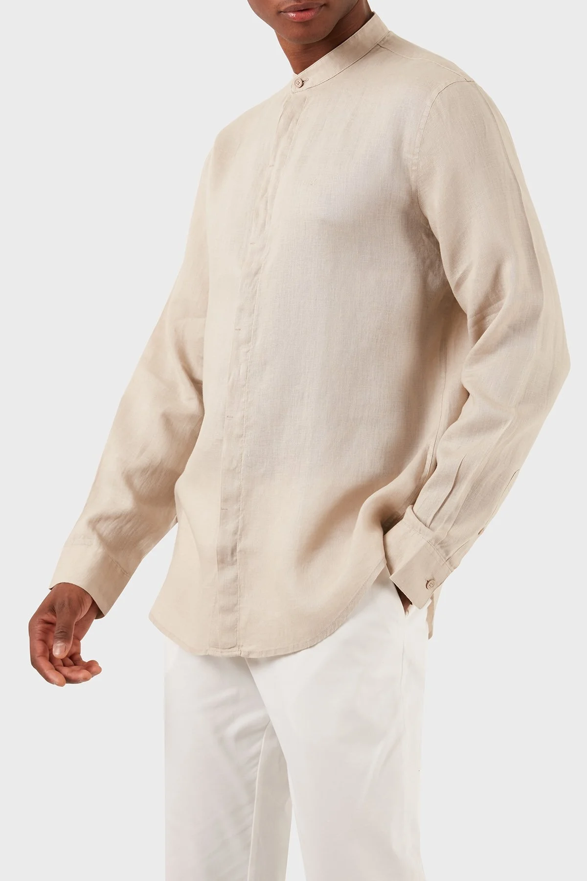 Armani Exchange Bant Yaka Regular Fit Keten Erkek Gömlek 8NZC66 ZNCFZ 1724 BEJ - 2