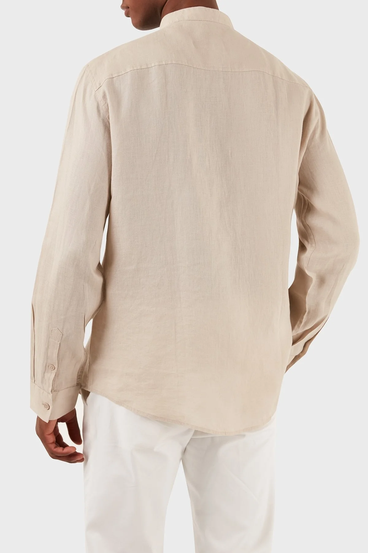 Armani Exchange Bant Yaka Regular Fit Keten Erkek Gömlek 8NZC66 ZNCFZ 1724 BEJ - 3