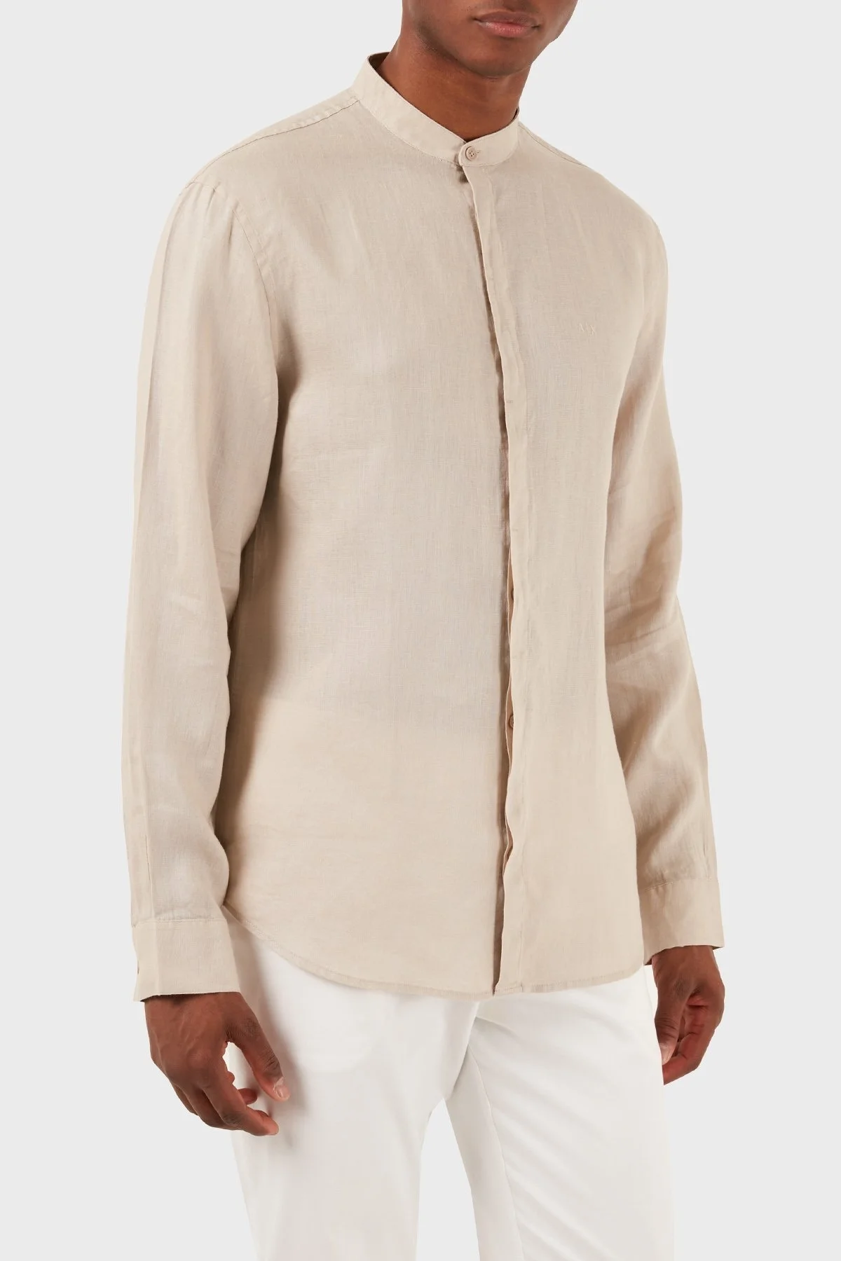 Armani Exchange Bant Yaka Regular Fit Keten Erkek Gömlek 8NZC66 ZNCFZ 1724 BEJ - 4