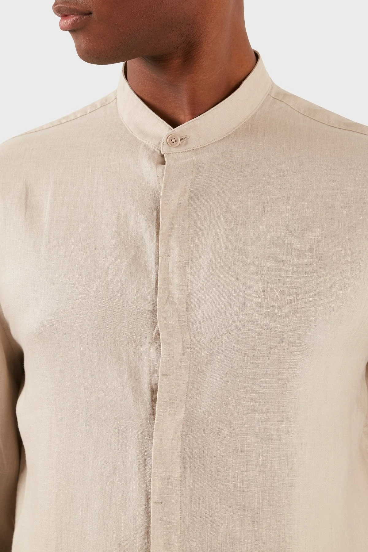 Armani Exchange Bant Yaka Regular Fit Keten Erkek Gömlek 8NZC66 ZNCFZ 1724 BEJ - 5