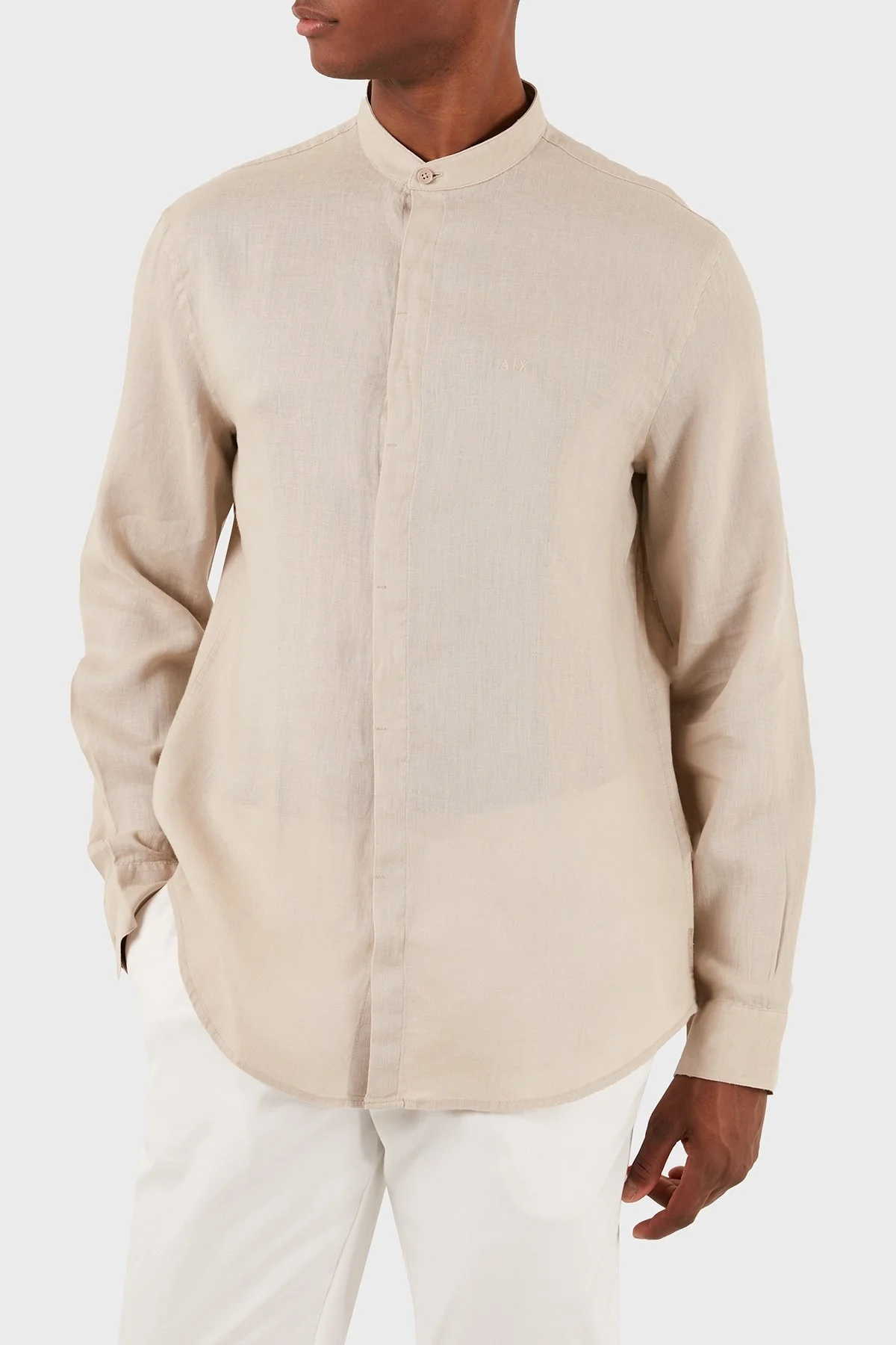 Armani Exchange Bant Yaka Regular Fit Keten Erkek Gömlek 8NZC66 ZNCFZ 1724 BEJ - 6