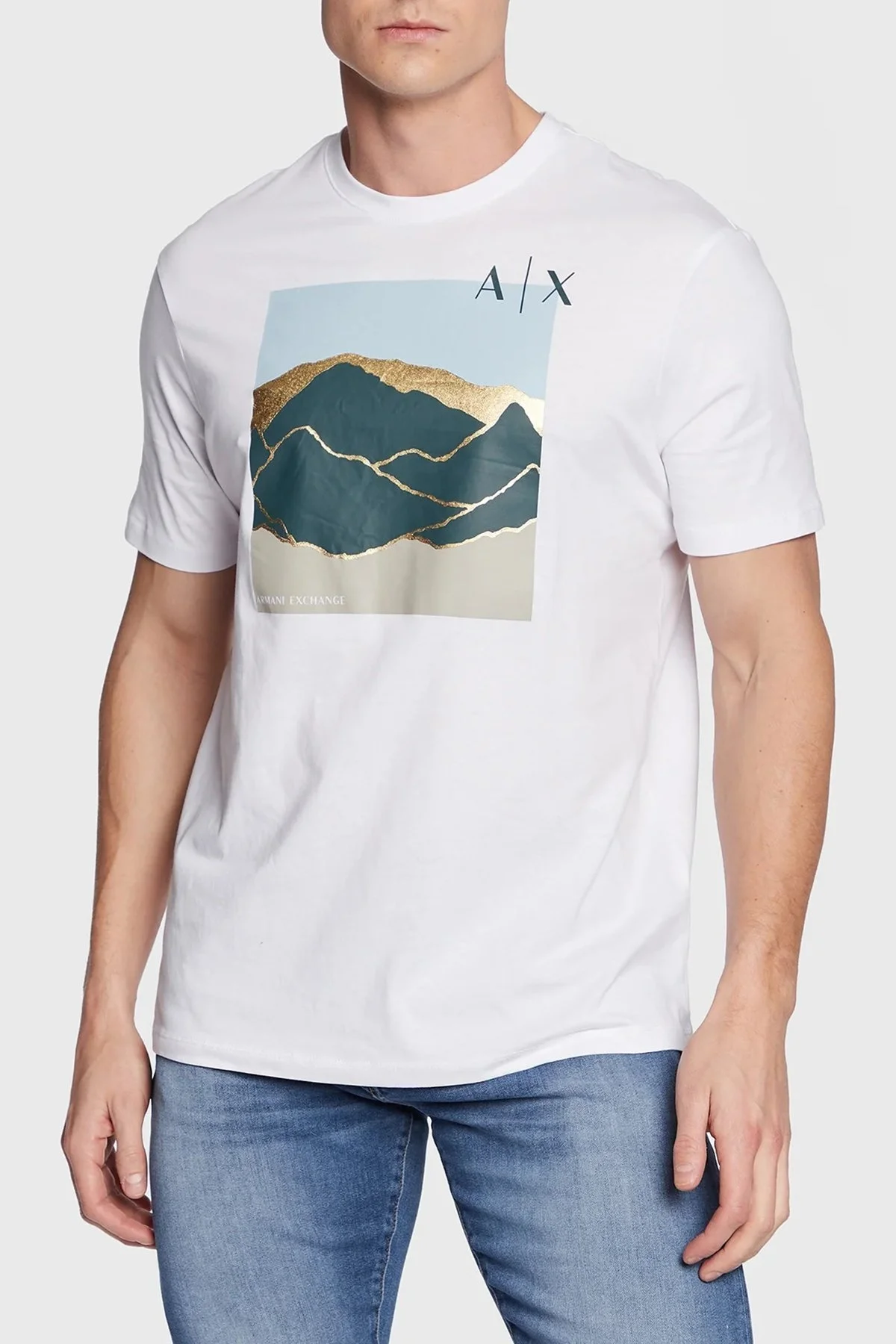 Armani Exchange Baskılı % 100 Pamuk Bisiklet Yaka Regular Fit Erkek T Shirt 3RZTHK ZJBYZ 1100 BEYAZ - 1