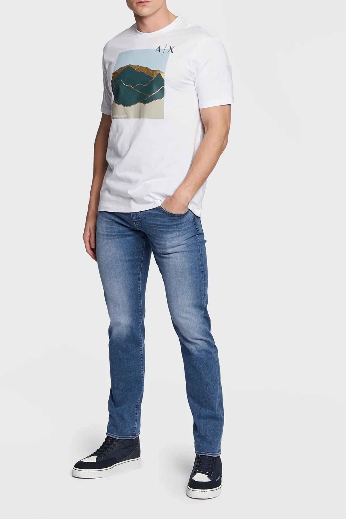 Armani Exchange Baskılı % 100 Pamuk Bisiklet Yaka Regular Fit Erkek T Shirt 3RZTHK ZJBYZ 1100 BEYAZ - 2