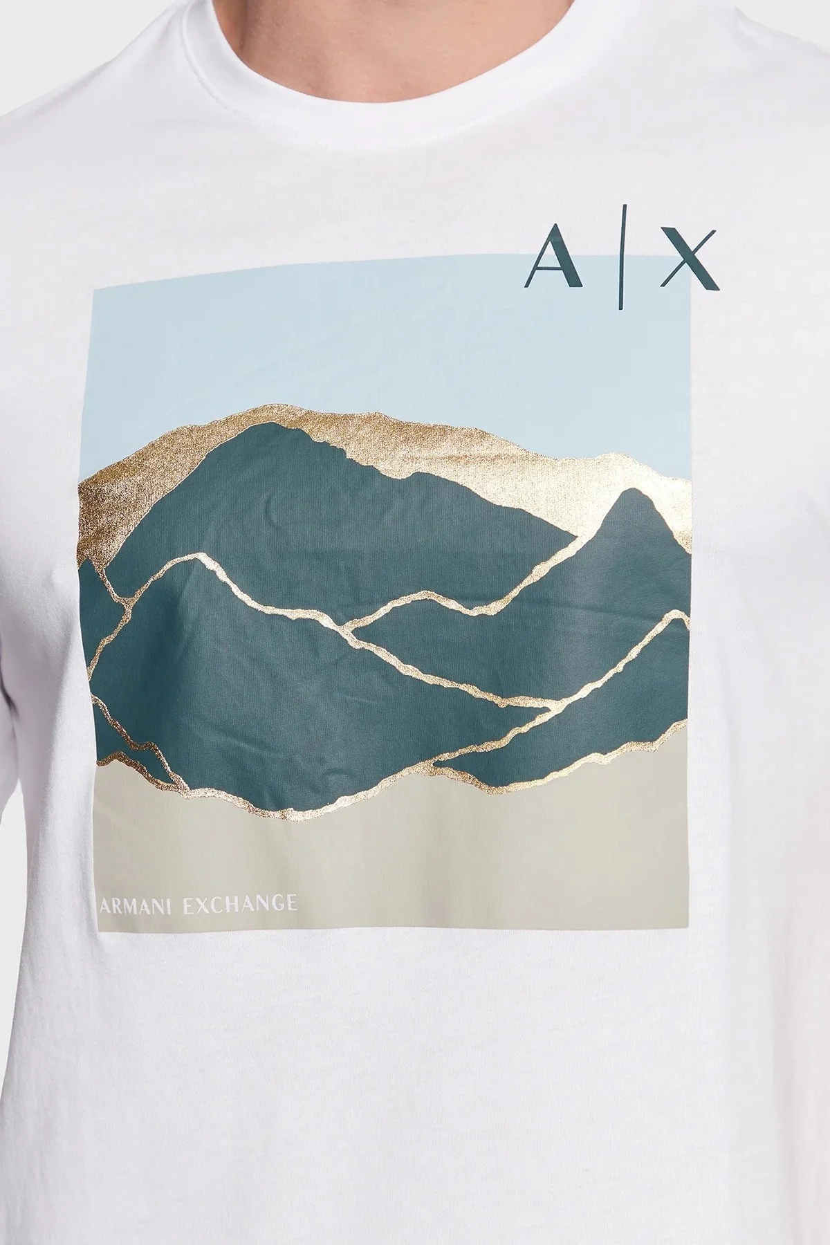 Armani Exchange Baskılı % 100 Pamuk Bisiklet Yaka Regular Fit Erkek T Shirt 3RZTHK ZJBYZ 1100 BEYAZ - 5