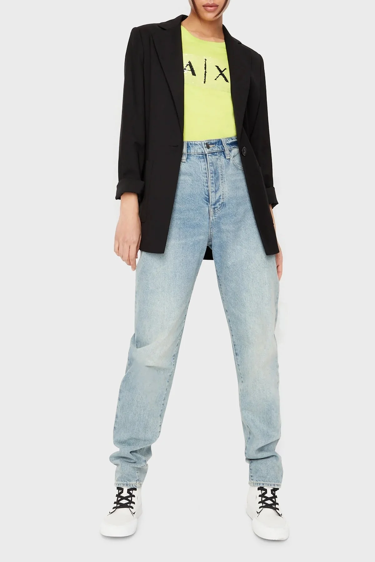 Armani Exchange Baskılı % 100 Pamuk Slim Fit Bisiklet Yaka Bayan T Shirt 8NYTDL YJ73Z 1884 SARI - 3