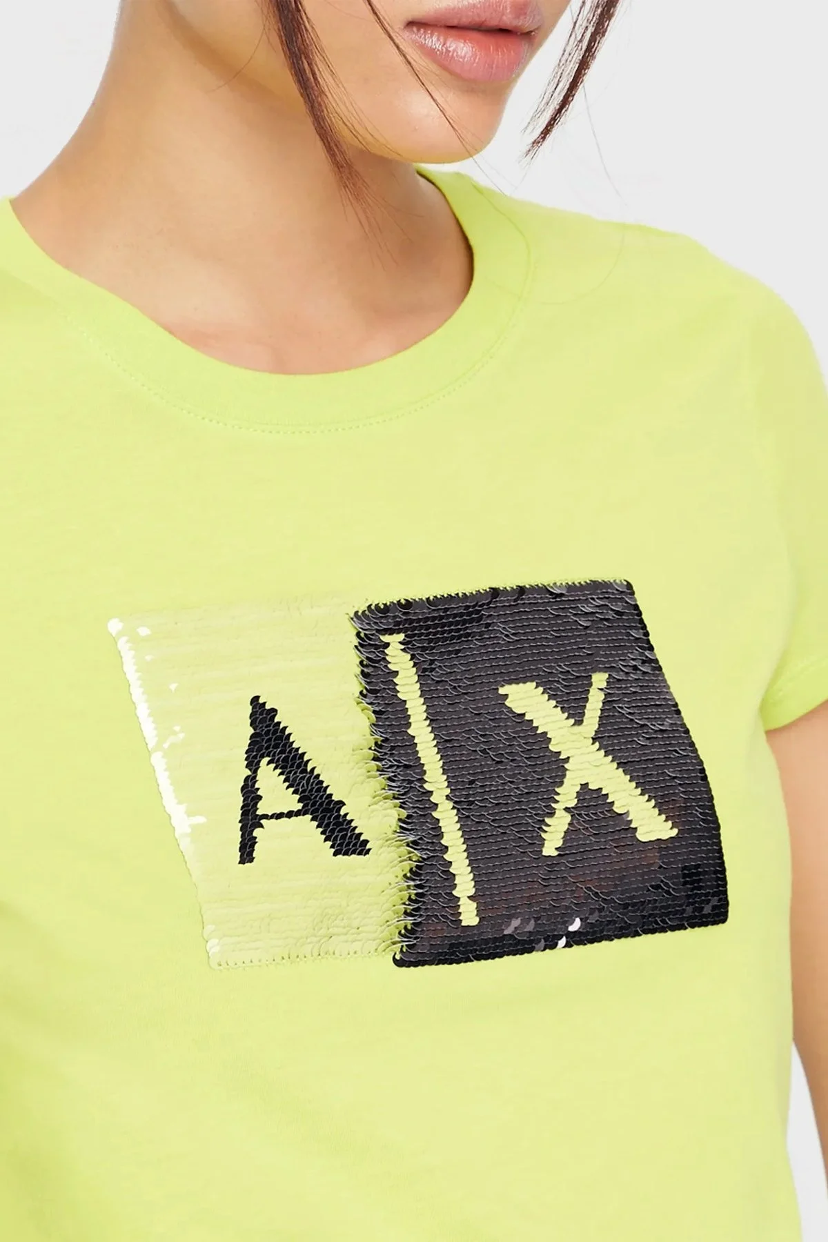 Armani Exchange Baskılı % 100 Pamuk Slim Fit Bisiklet Yaka Bayan T Shirt 8NYTDL YJ73Z 1884 SARI - 4