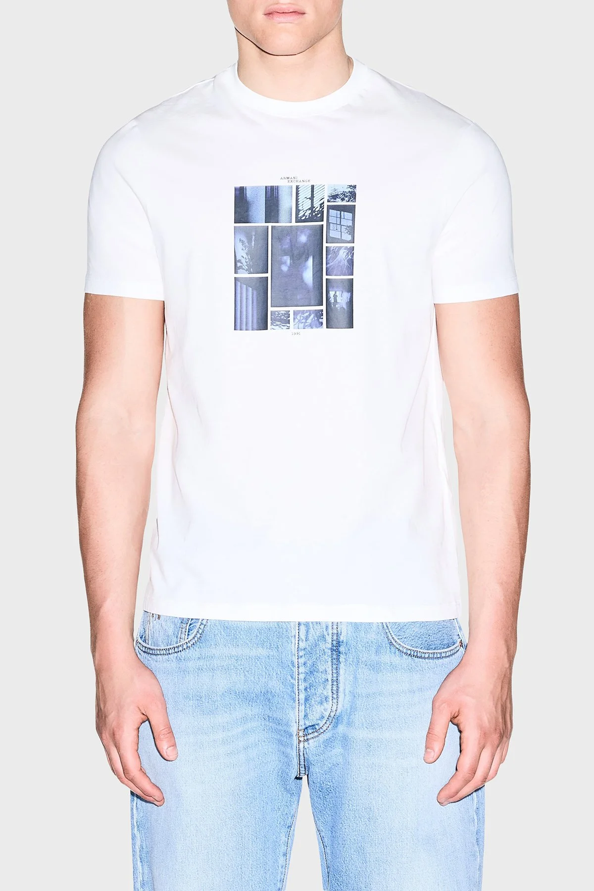 Armani Exchange Baskılı % 100 Pamuk Slim Fit Bisiklet Yaka Erkek T Shirt XM003015 AF10356 U0009 Beyaz - 1