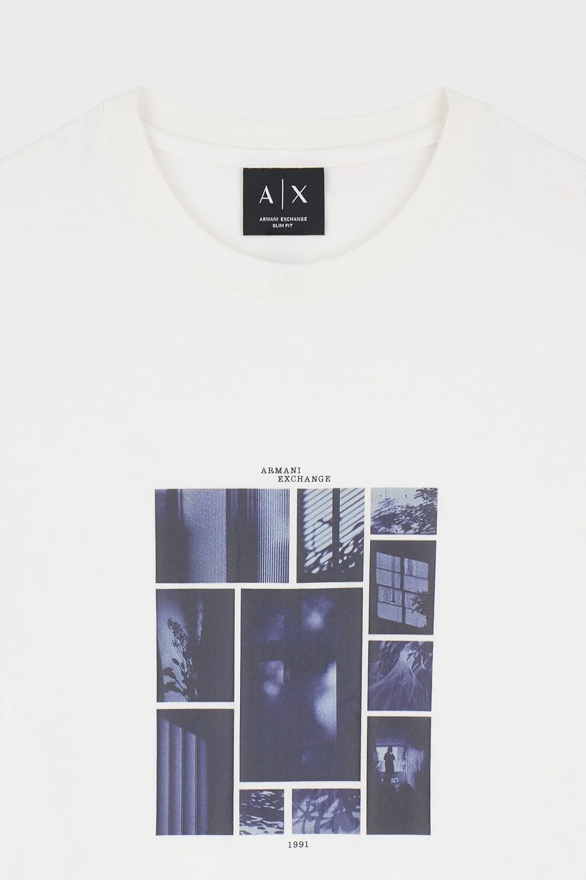 Armani Exchange Baskılı % 100 Pamuk Slim Fit Bisiklet Yaka Erkek T Shirt XM003015 AF10356 U0009 Beyaz - 5