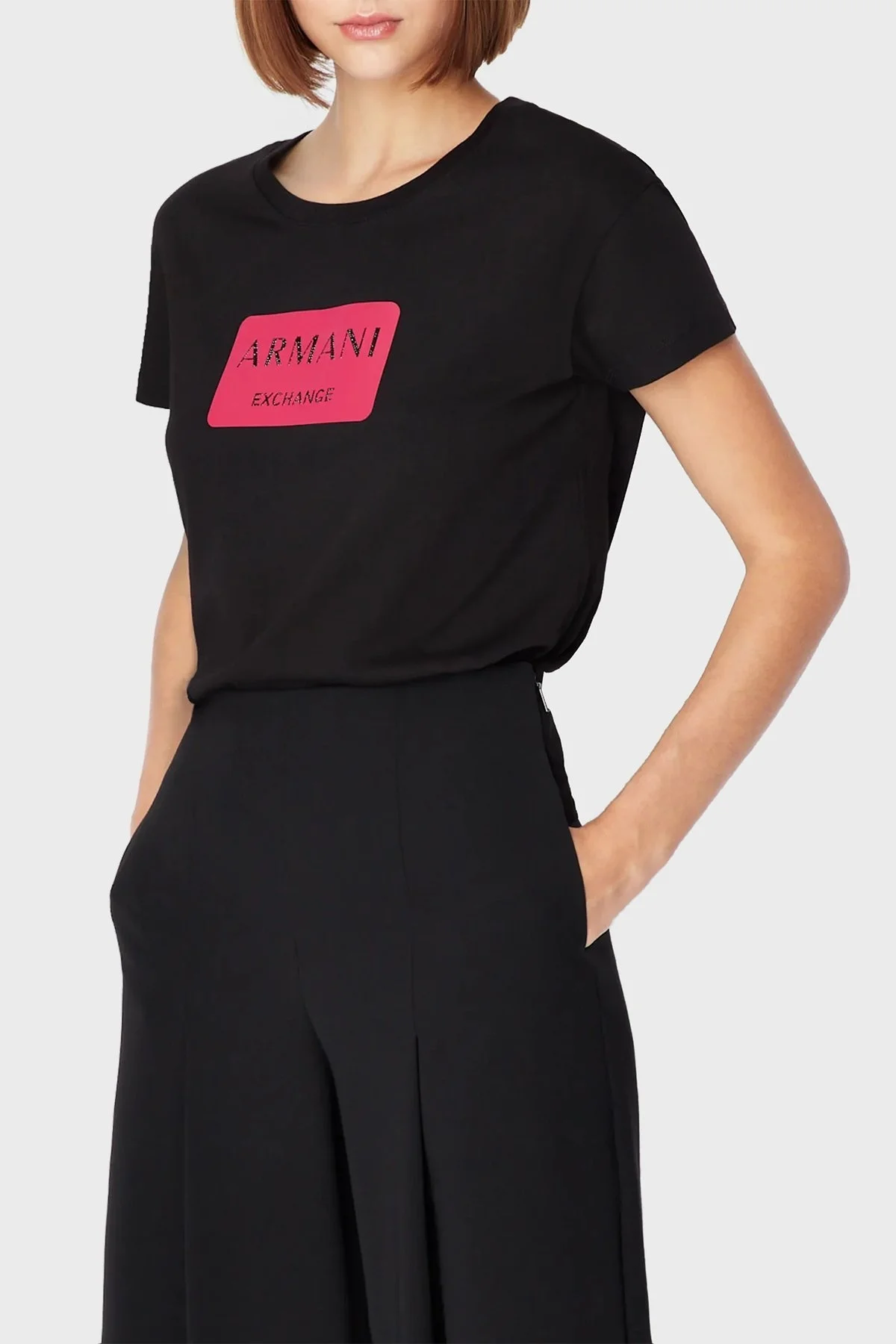 Armani Exchange Baskılı % 100 Pamuklu Regular Fit Bisiklet Yaka Bayan T Shirt 3RYTER YJG3Z 1200 SİYAH - 1