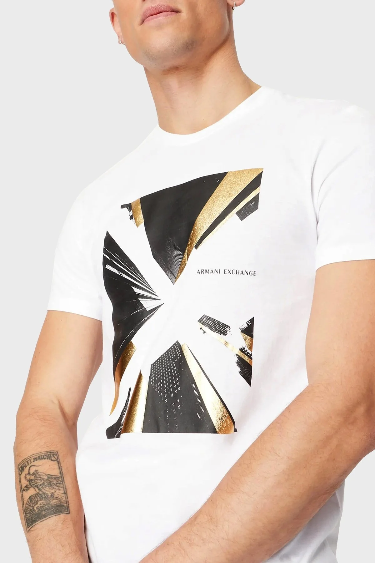 Armani Exchange Baskılı Bisiklet Yaka % 100 Pamuk Regular Fit Erkek T Shirt 3RZTHQ ZJBYZ 1100 BEYAZ - 3