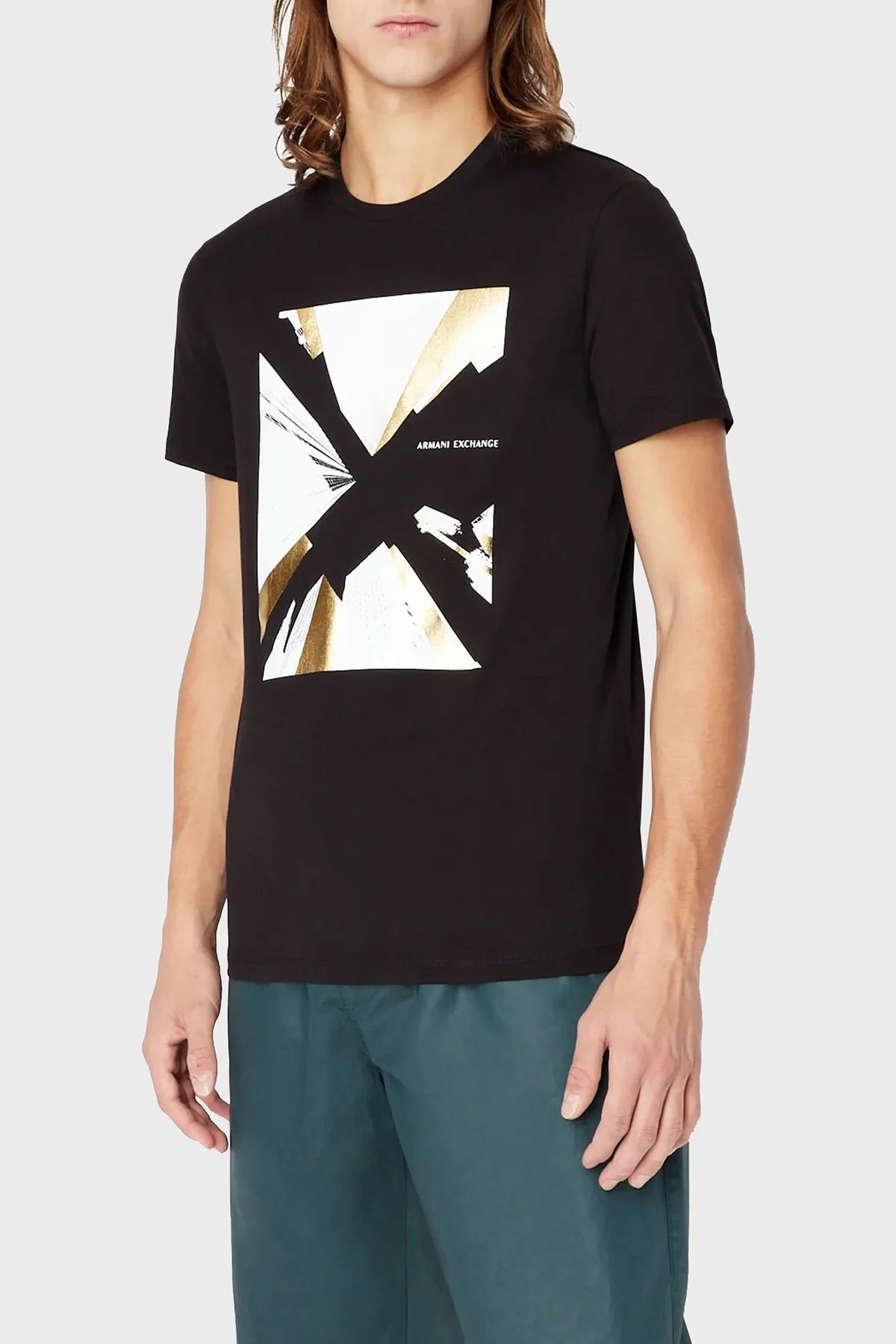 Armani Exchange Baskılı Bisiklet Yaka % 100 Pamuk Regular Fit Erkek T Shirt 3RZTHQ ZJBYZ 1200 SİYAH - 1