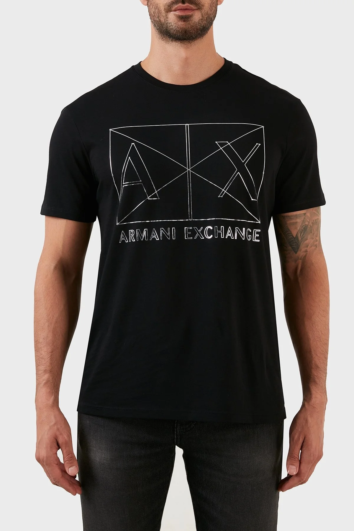 Armani Exchange Baskılı Bisiklet Yaka Regular Fit % 100 Pamuk Erkek T Shirt 6LZTAM ZJA5Z 1200 SİYAH - 1