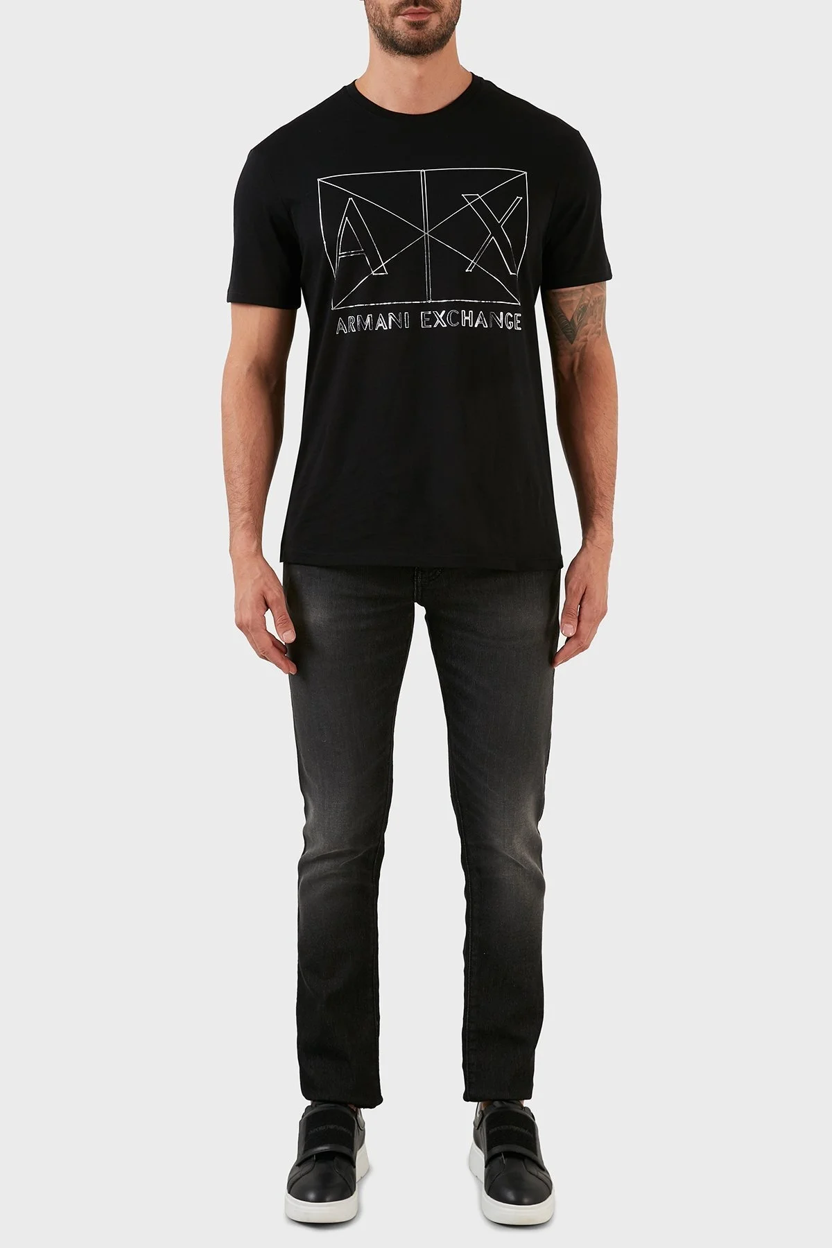 Armani Exchange Baskılı Bisiklet Yaka Regular Fit % 100 Pamuk Erkek T Shirt 6LZTAM ZJA5Z 1200 SİYAH - 4