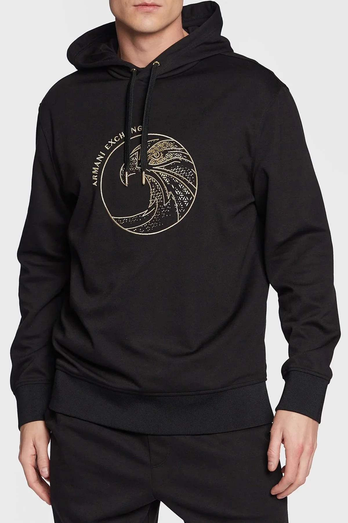 Armani Exchange Baskılı Kapüşonlu Regular Fit Erkek Sweat 3RZMRB Z9N1Z 1200 SİYAH - 1