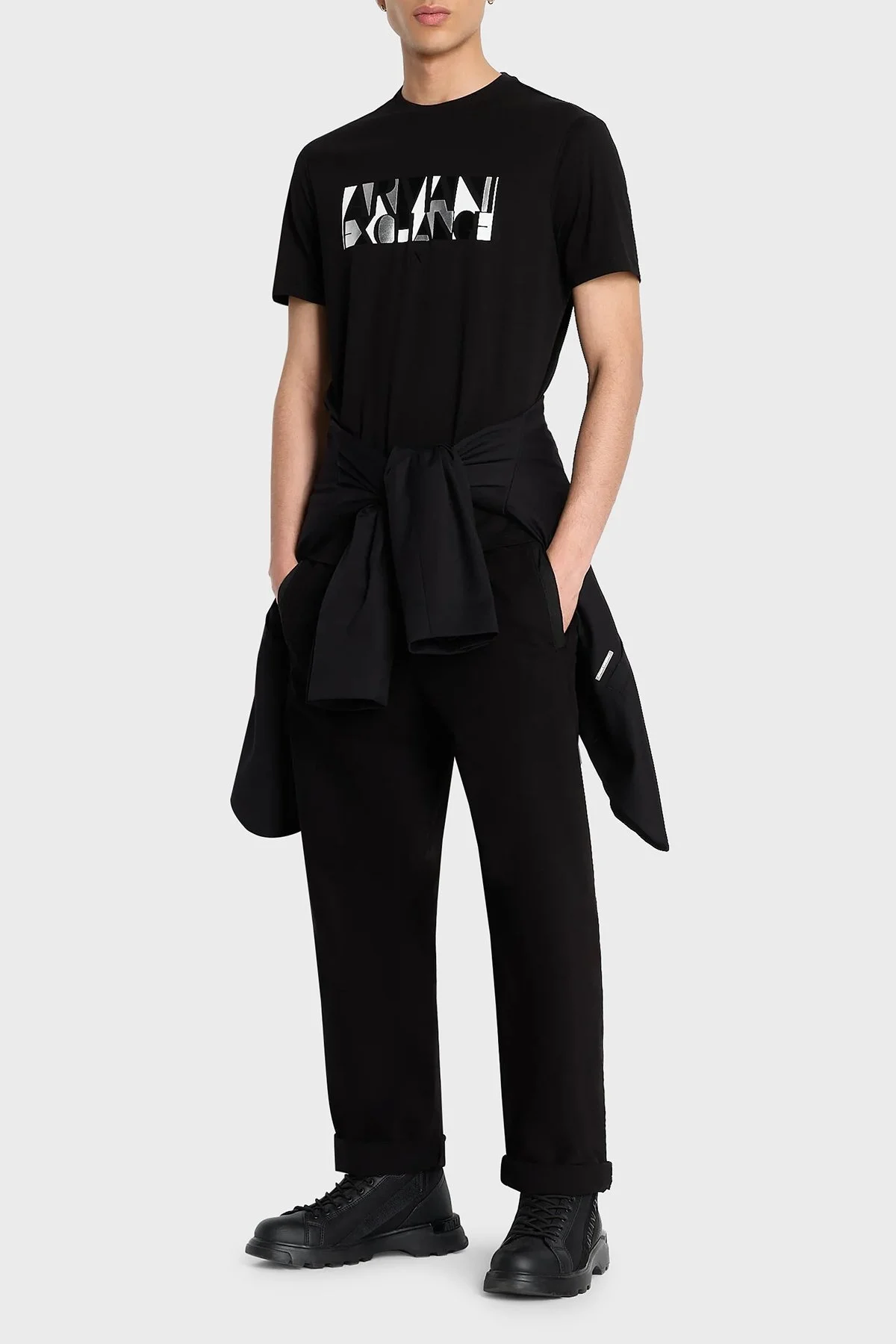 Armani Exchange Baskılı Pamuklu Bisiklet Yaka Regular Fit Erkek T Shirt 6RZTJC ZJBYZ 1200 SİYAH - 3