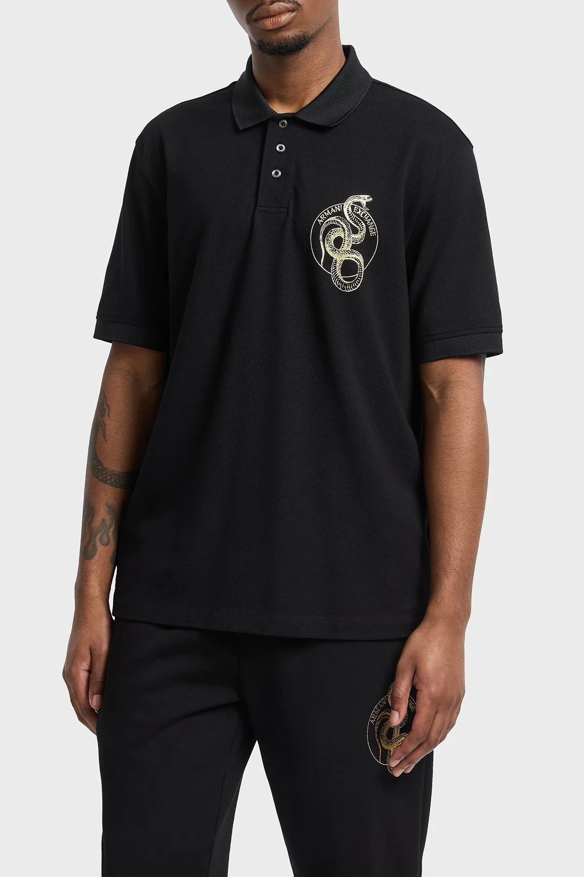 Armani Exchange Baskılı Pamuklu Regular Fit Düğmeli Erkek Polo Yaka T Shirt XM000215 AF10366 UC001 SİYAH - 5