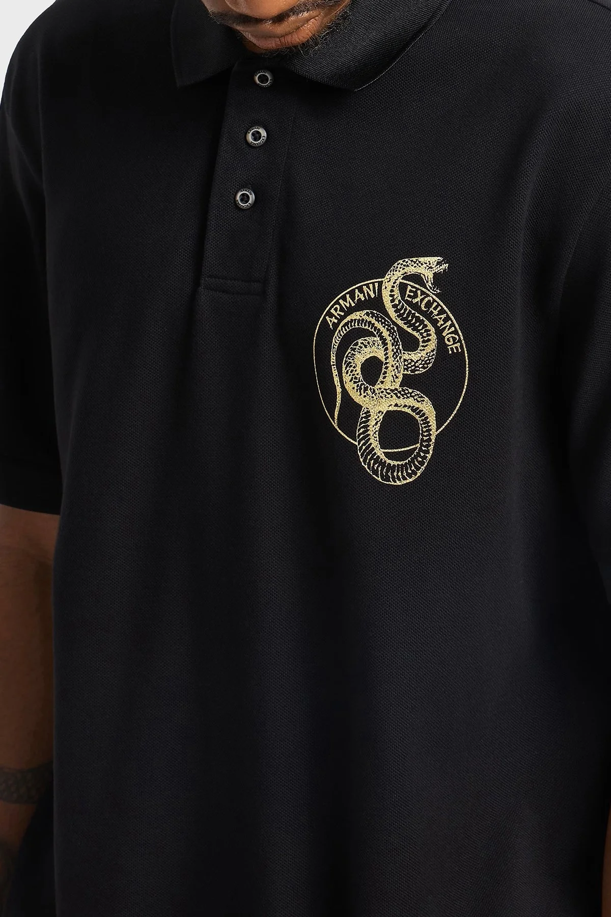 Armani Exchange Baskılı Pamuklu Regular Fit Düğmeli Erkek Polo Yaka T Shirt XM000215 AF10366 UC001 SİYAH - 6