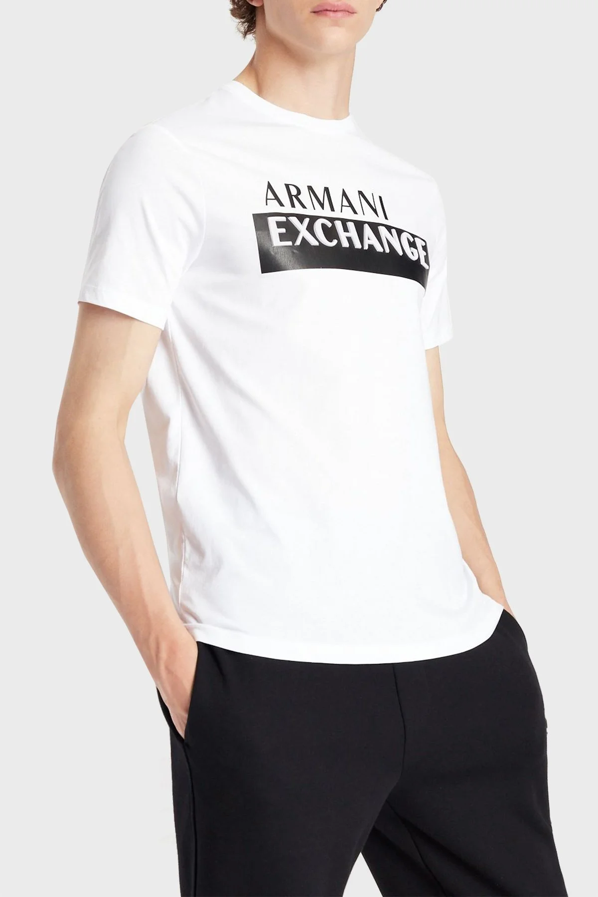 Armani Exchange Baskılı Regular Fit Bisiklet Yaka % 100 Pamuk Erkek T Shirt 6LZTBE ZJGCZ 1100 BEYAZ - 1