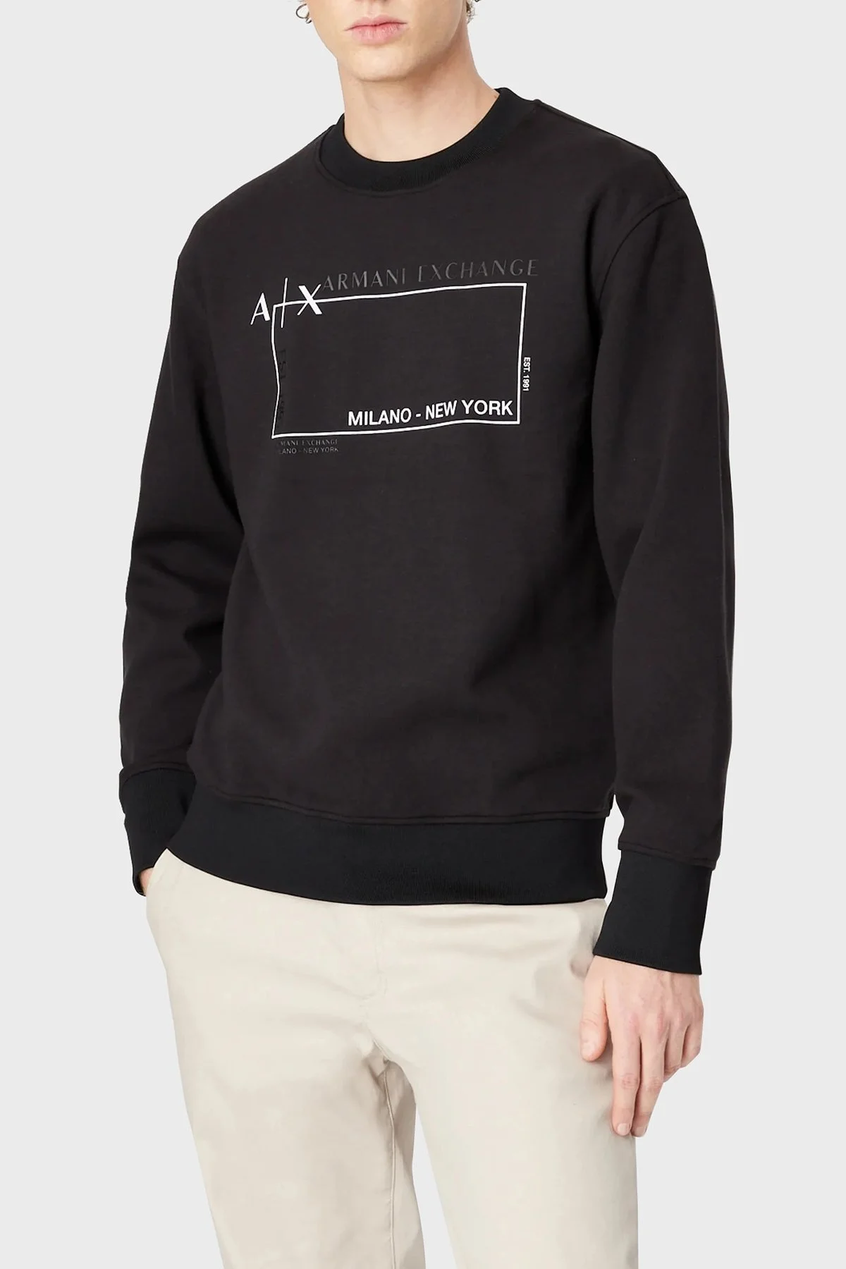 Armani Exchange Baskılı Regular Fit Bisiklet Yaka Pamuklu Erkek Sweat 6LZMJA ZJXFZ 1200 SİYAH - 1