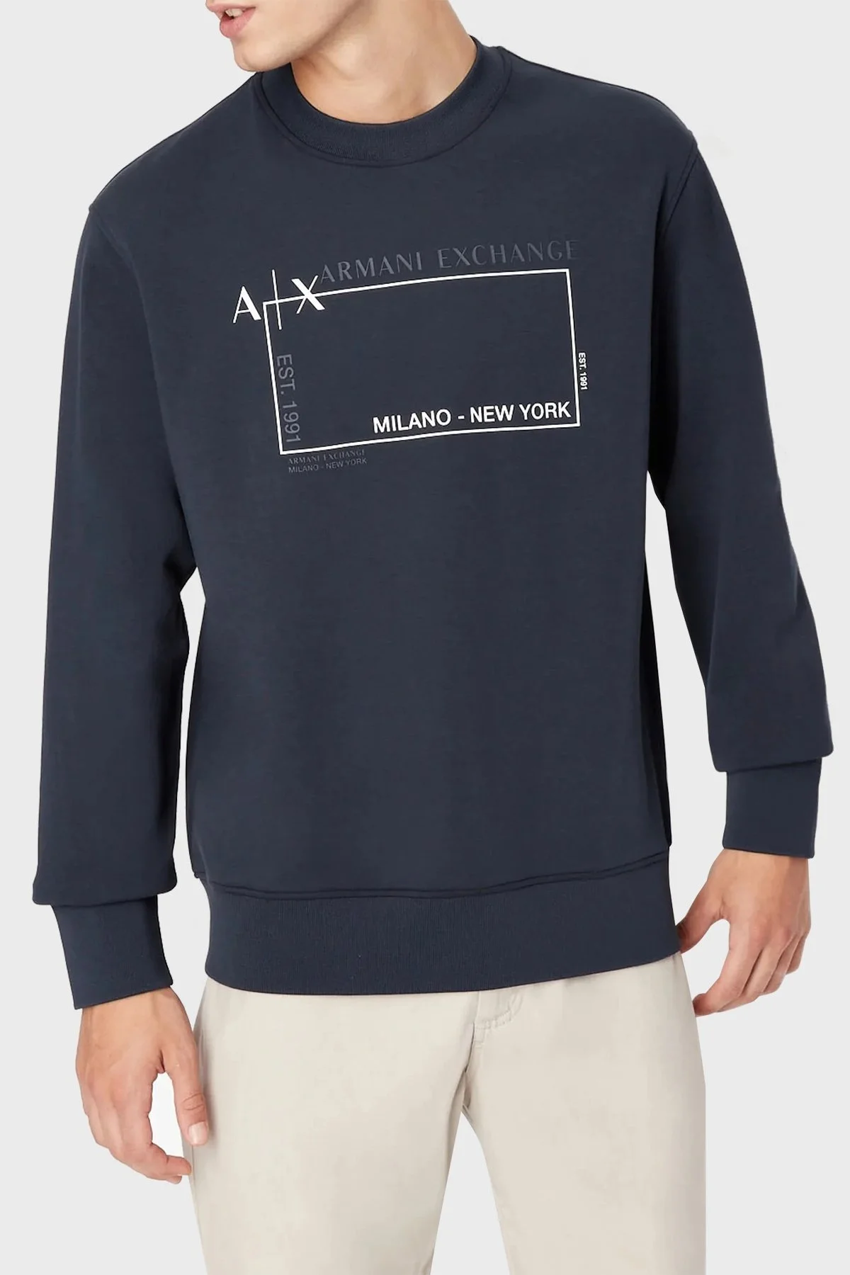 Armani Exchange Baskılı Regular Fit Bisiklet Yaka Pamuklu Erkek Sweat 6LZMJA ZJXFZ 1510 LACİVERT - 1