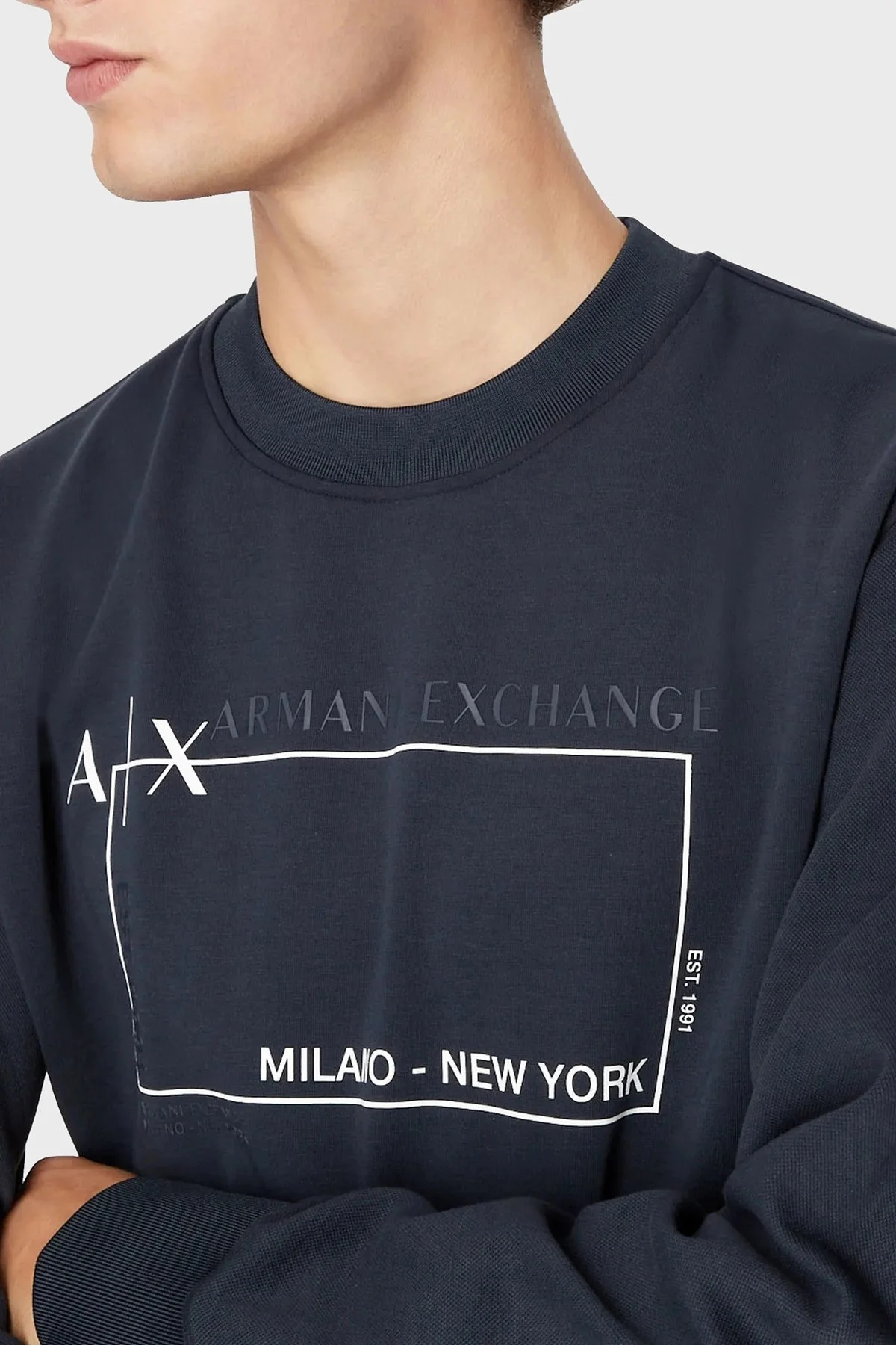 Armani Exchange Baskılı Regular Fit Bisiklet Yaka Pamuklu Erkek Sweat 6LZMJA ZJXFZ 1510 LACİVERT - 3