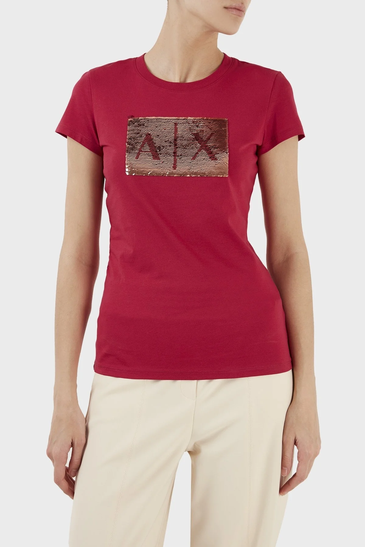 Armani Exchange Baskılı Slim Fit Bisiklet Yaka % 100 Pamuk Bayan T Shirt 8NYTDL YJ73Z 14AP FUŞYA - 1