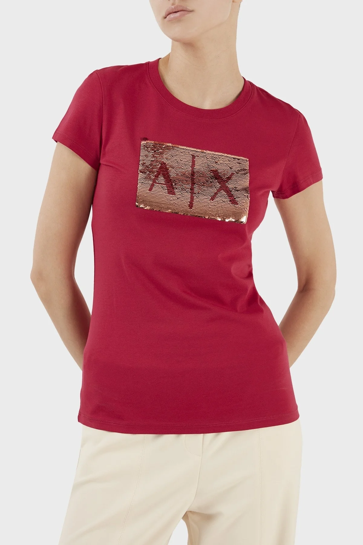 Armani Exchange Baskılı Slim Fit Bisiklet Yaka % 100 Pamuk Bayan T Shirt 8NYTDL YJ73Z 14AP FUŞYA - 2