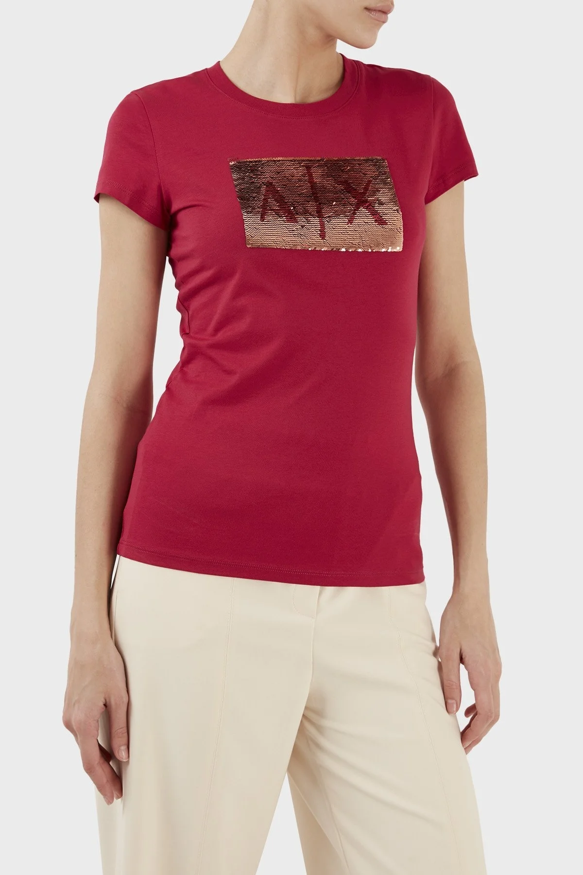 Armani Exchange Baskılı Slim Fit Bisiklet Yaka % 100 Pamuk Bayan T Shirt 8NYTDL YJ73Z 14AP FUŞYA - 3