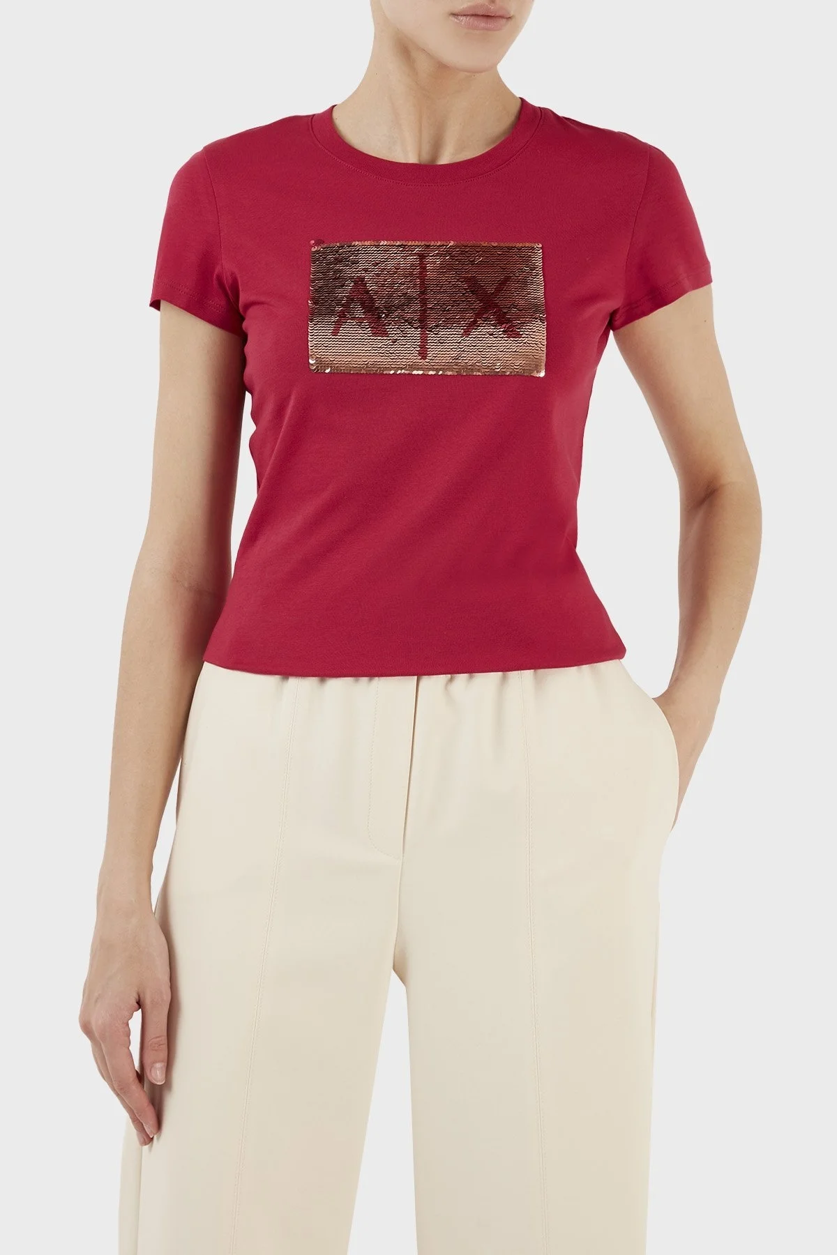 Armani Exchange Baskılı Slim Fit Bisiklet Yaka % 100 Pamuk Bayan T Shirt 8NYTDL YJ73Z 14AP FUŞYA - 4