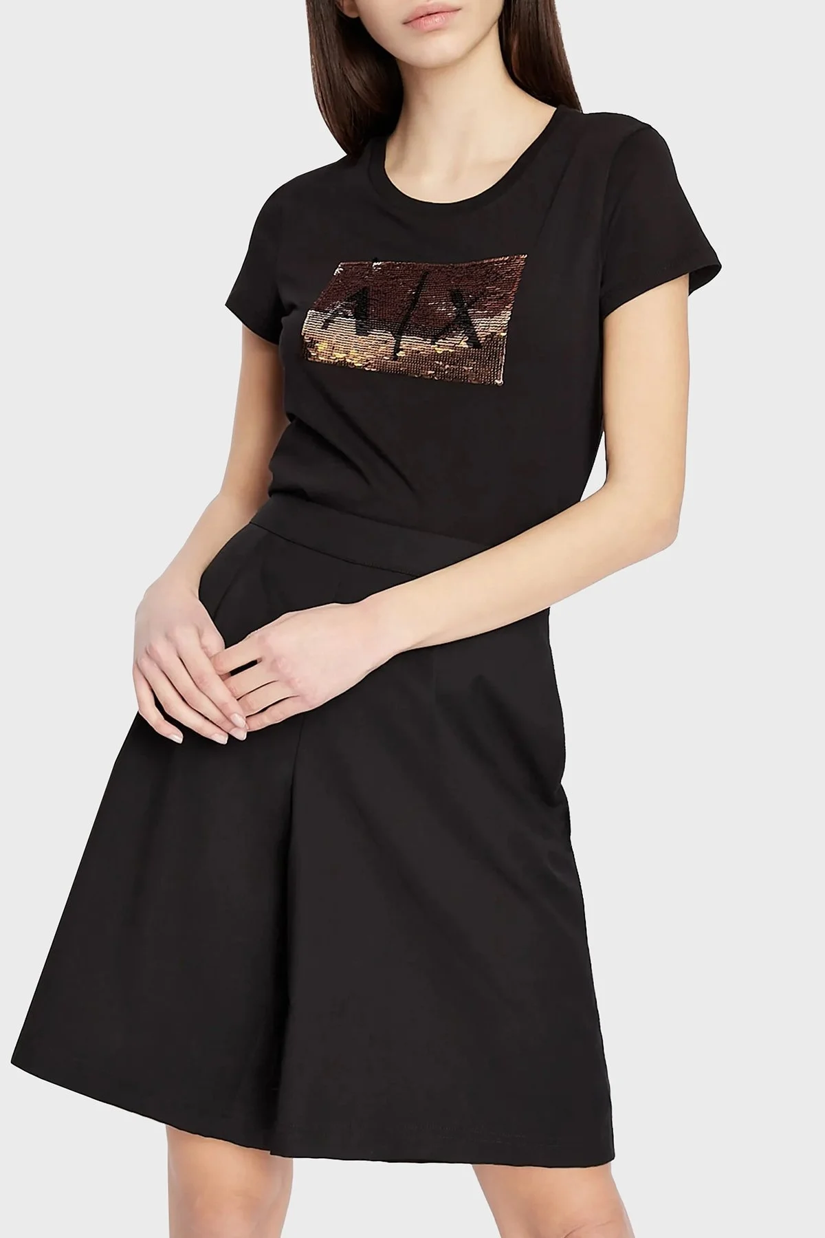 Armani Exchange Baskılı Slim Fit Bisiklet Yaka Pamuklu Bayan T Shirt 8NYTDL YJ73Z 6231 SİYAH - 1