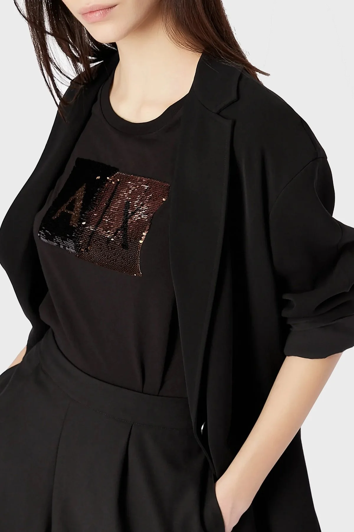 Armani Exchange Baskılı Slim Fit Bisiklet Yaka Pamuklu Bayan T Shirt 8NYTDL YJ73Z 6231 SİYAH - 3