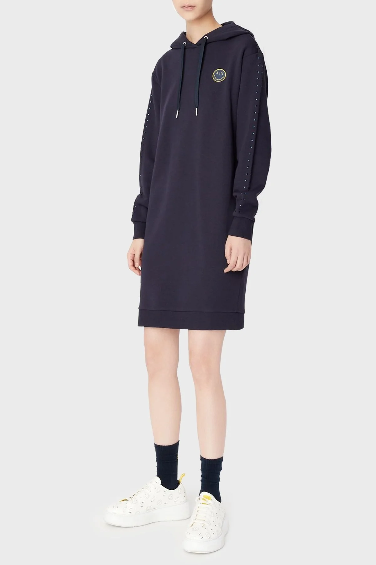 Armani Exchange Organik Pamuklu Kapüşonlu Sweatshirt Bayan Elbise 6LYA73 YJ6PZ 1593 LACİVERT - 1