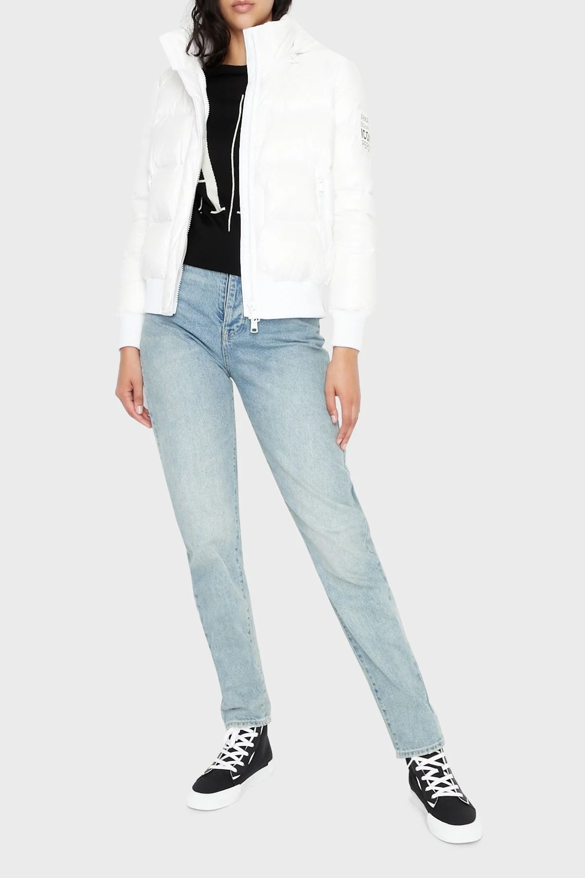 Armani Exchange Logolu Kapüşonlu Kaz Tüyü Dolgulu Regular Fit Bayan Mont 8NYB40 YNYNZ 1100 BEYAZ - 2