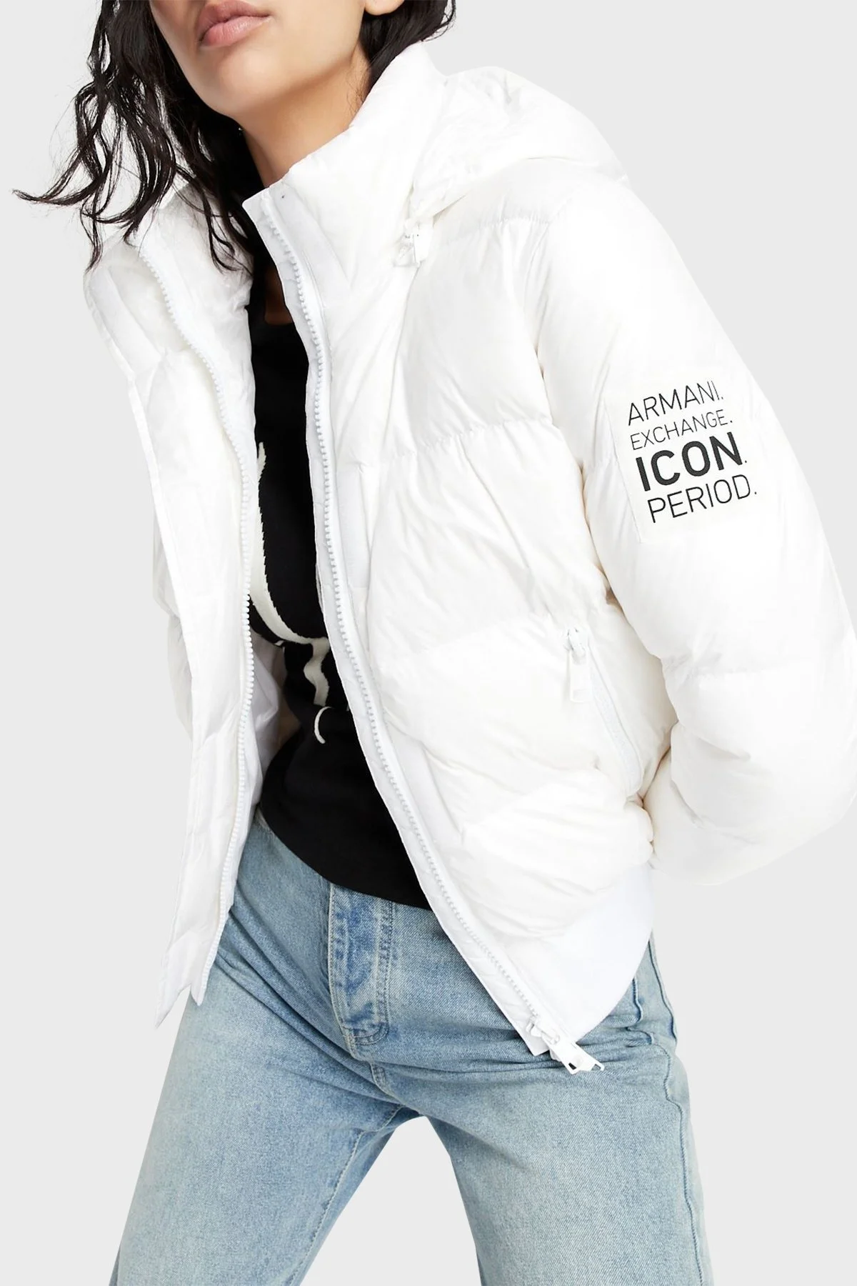 Armani Exchange Logolu Kapüşonlu Kaz Tüyü Dolgulu Regular Fit Bayan Mont 8NYB40 YNYNZ 1100 BEYAZ - 3