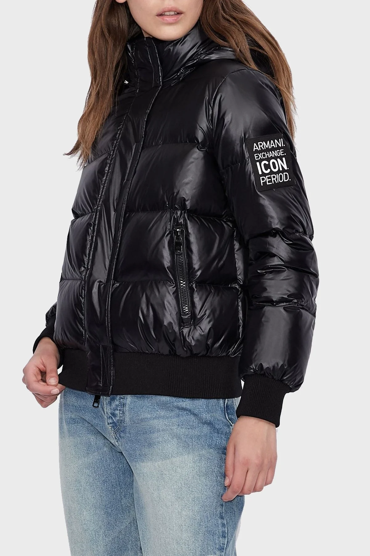 Armani Exchange Logolu Kapüşonlu Kaz Tüyü Dolgulu Regular Fit Bayan Mont 8NYB40 YNYNZ 1210 SİYAH - 1