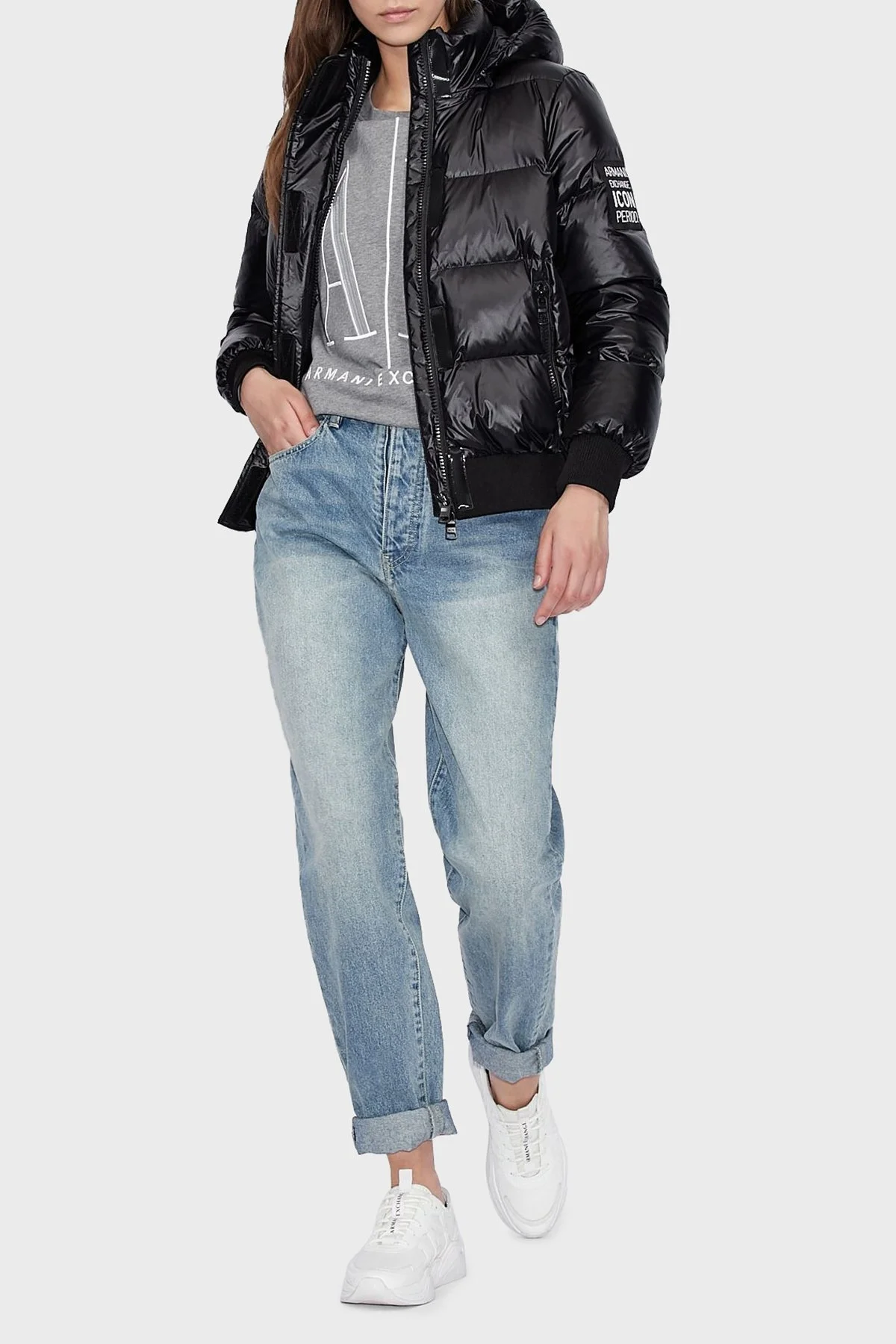 Armani Exchange Logolu Kapüşonlu Kaz Tüyü Dolgulu Regular Fit Bayan Mont 8NYB40 YNYNZ 1210 SİYAH - 2