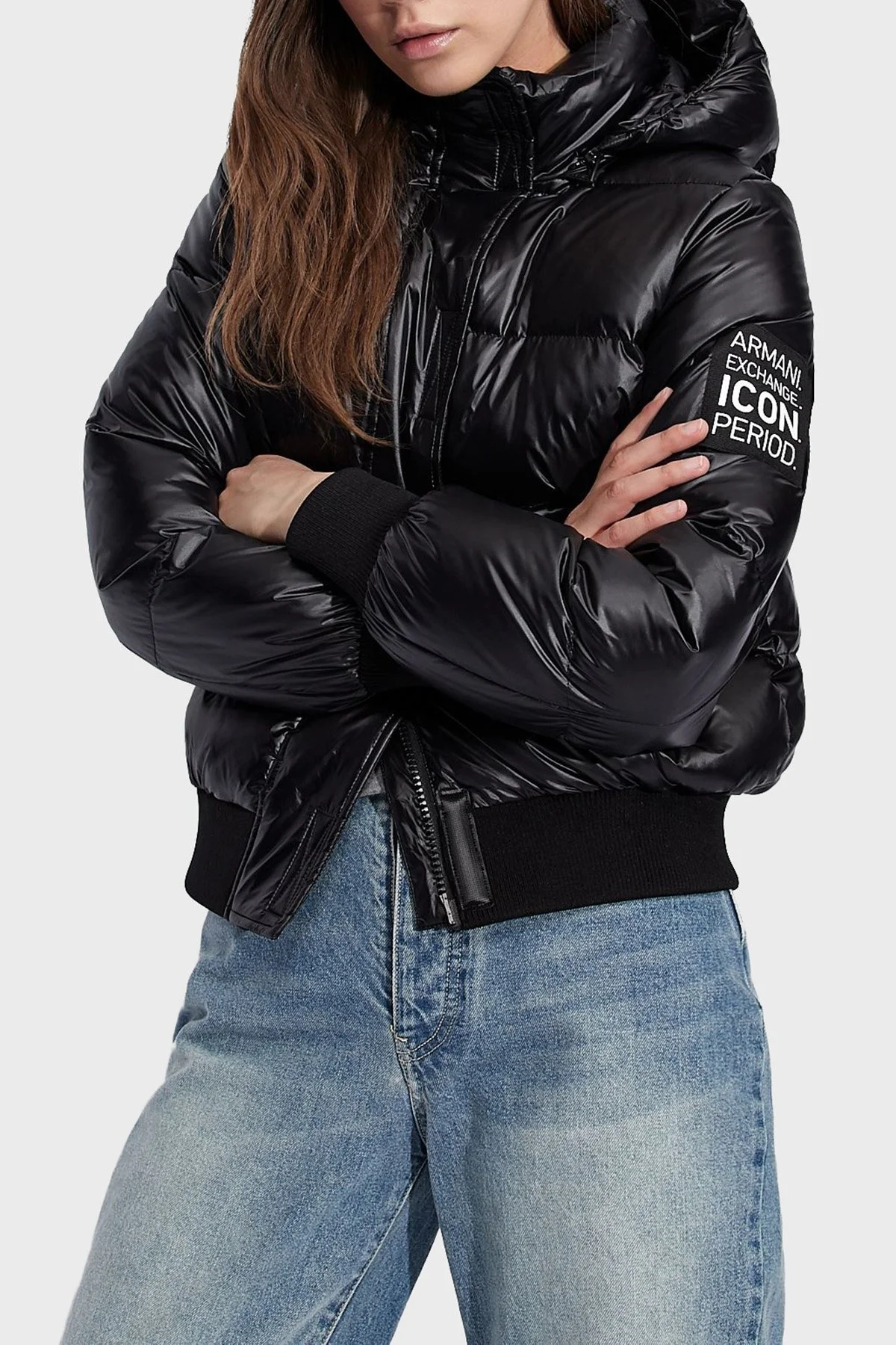 Armani Exchange Logolu Kapüşonlu Kaz Tüyü Dolgulu Regular Fit Bayan Mont 8NYB40 YNYNZ 1210 SİYAH - 3