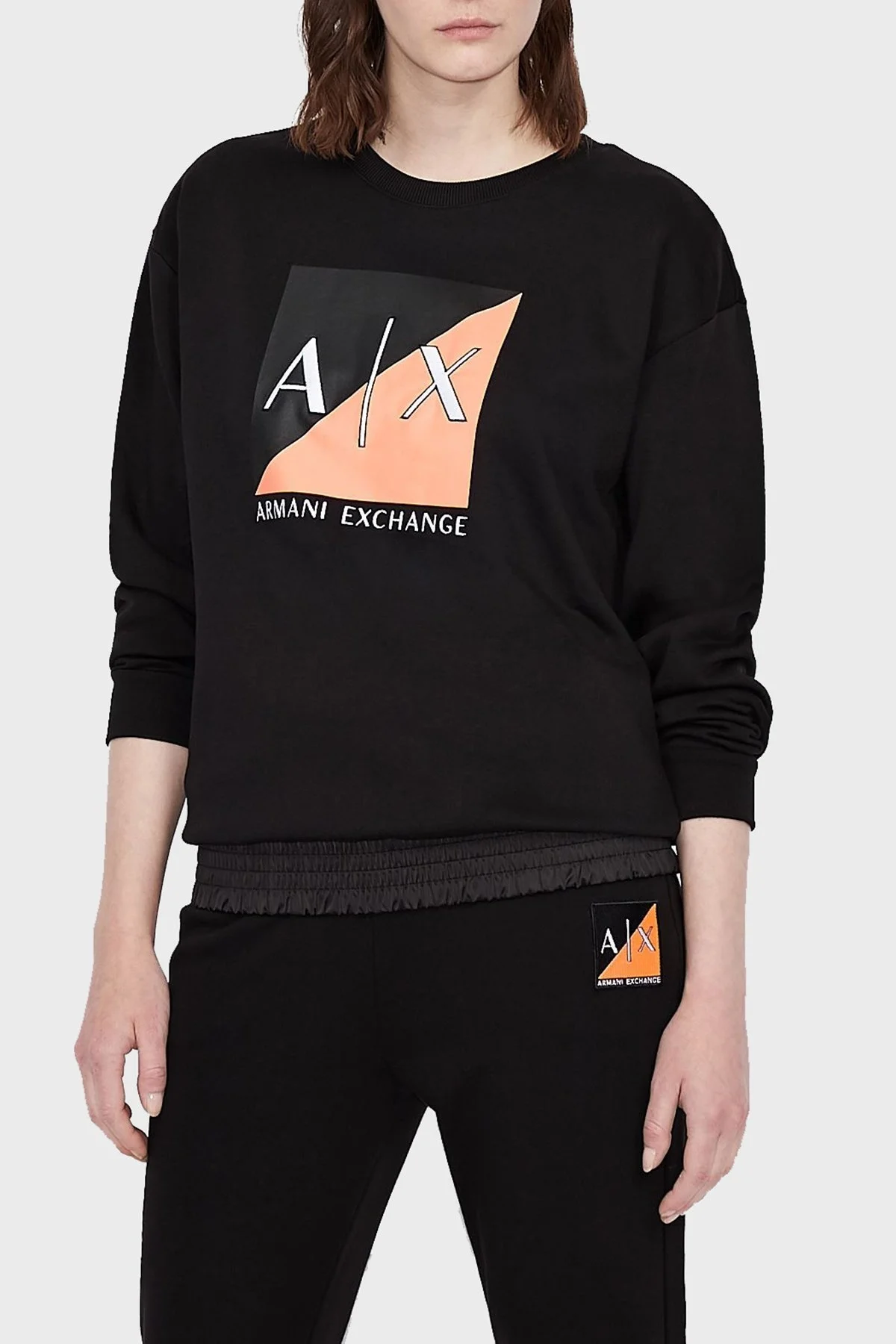 Armani Exchange Baskılı % 100 Pamuk Regular Fit Bayan Sweat 6KYM25 YJ5TZ 1200 SİYAH - 1