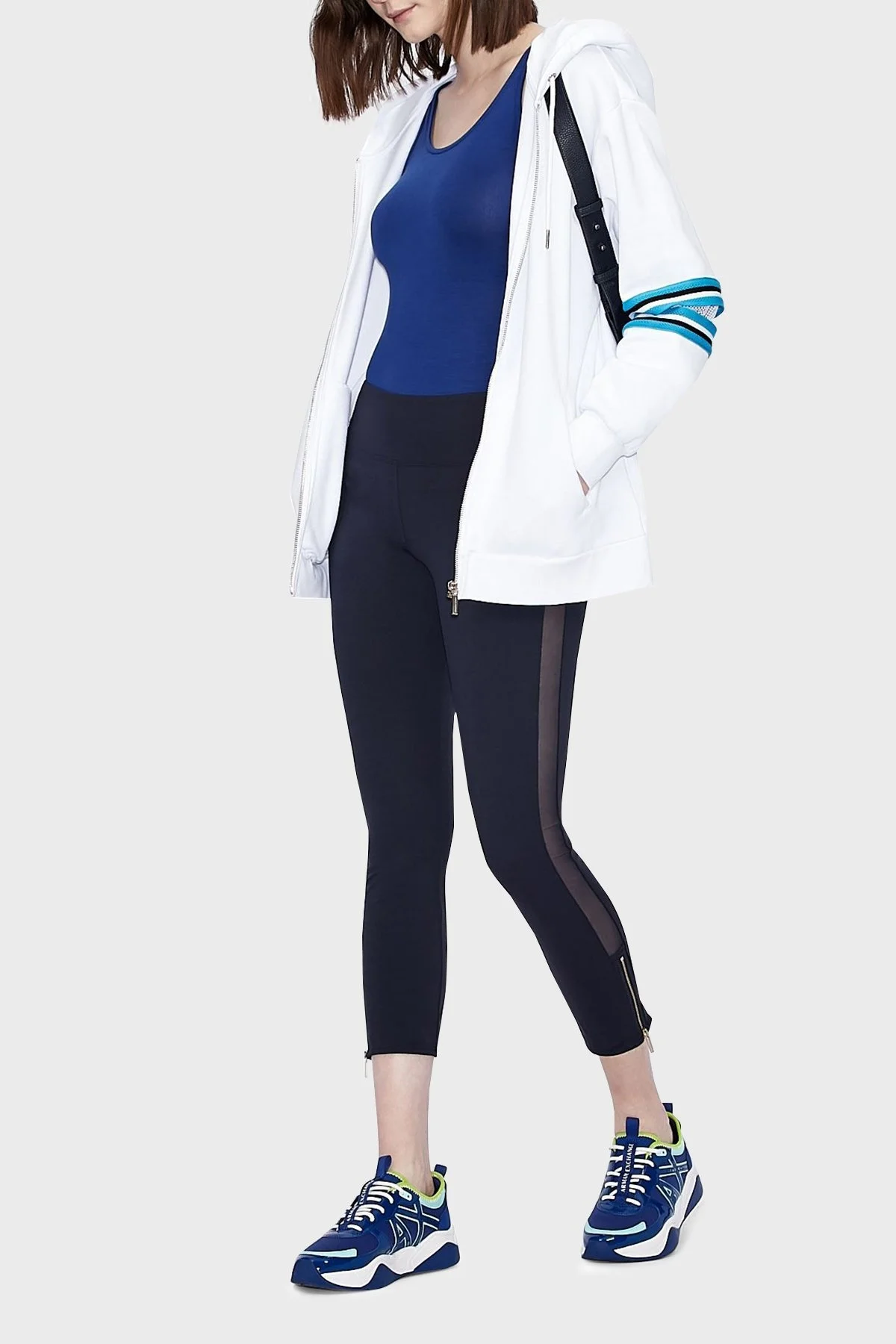 Armani Exchange Yanları Şeffaf Şeritli File ve Fermuar Detaylı Bayan Tayt 3KYP94 YJ33Z 1593 LACİVERT - 1