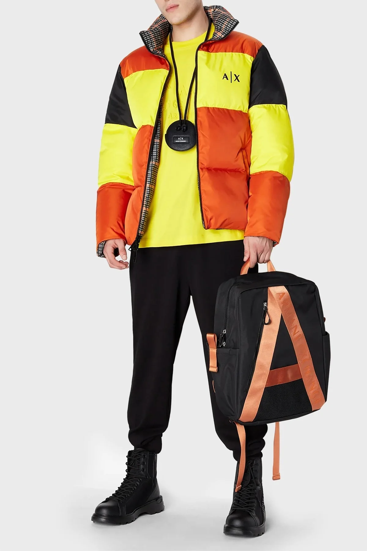 Armani Exchange Çift Taraflı Regular Fit Dik Yaka Şişme Erkek Mont 6RZB02 ZNYRZ 8404 SİYAH-TURUNCU - 3