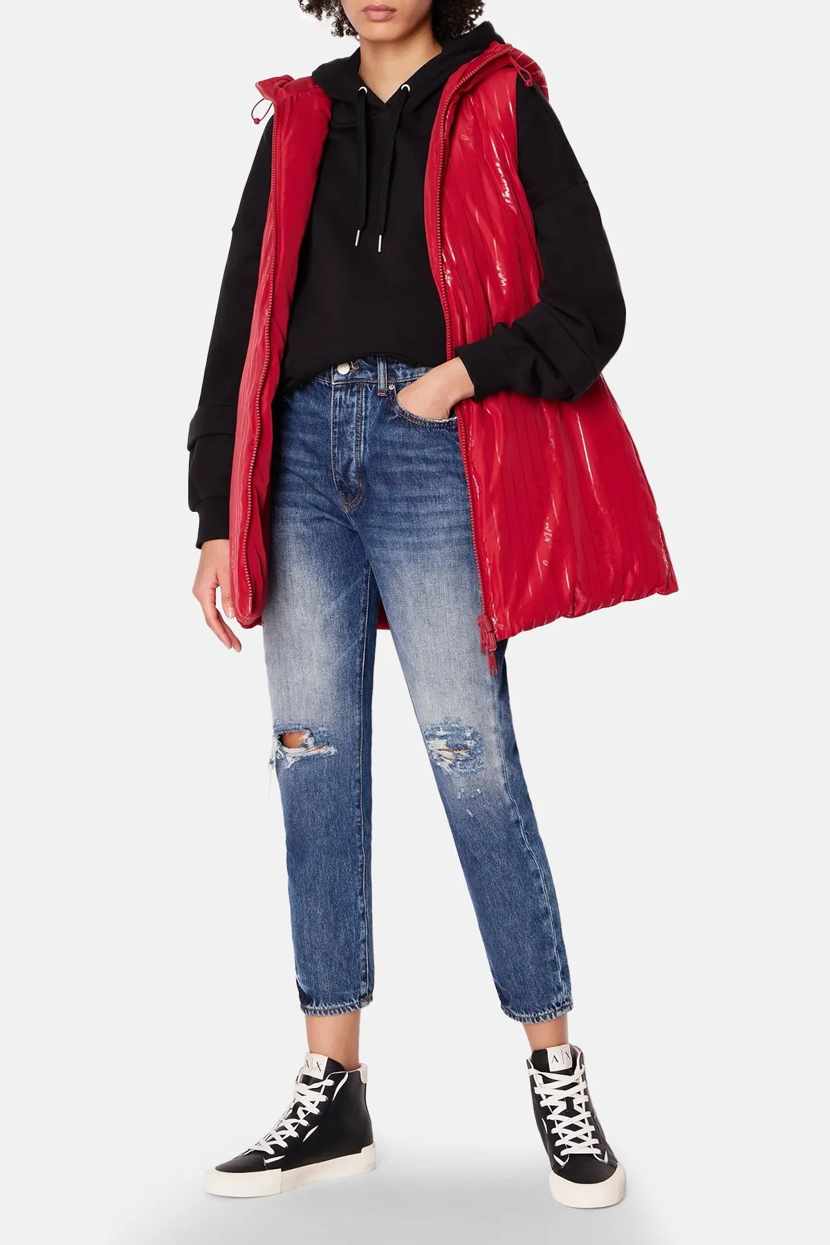 Armani Exchange Çift Taraflı Regular Fit Uzun Şişme Kadın Yelek 6RYQ06 YN1MZ 04PV KIRMIZI - 2