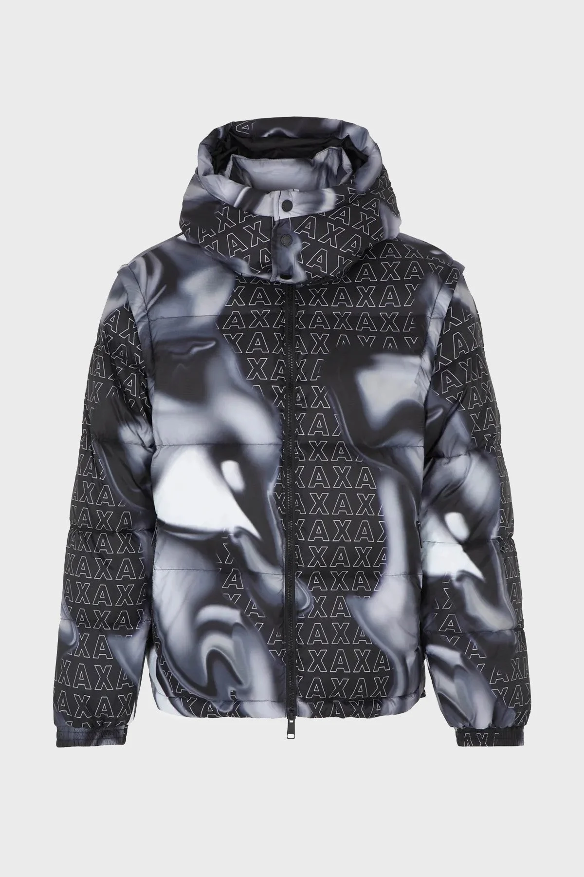 Armani Exchange Çıkarılabilir Kapüşonlu Logo Desenli Regular Fit Şişme Erkek Mont 6RZB06 ZNUQZ 22BS SİYAH-GRİ - 5