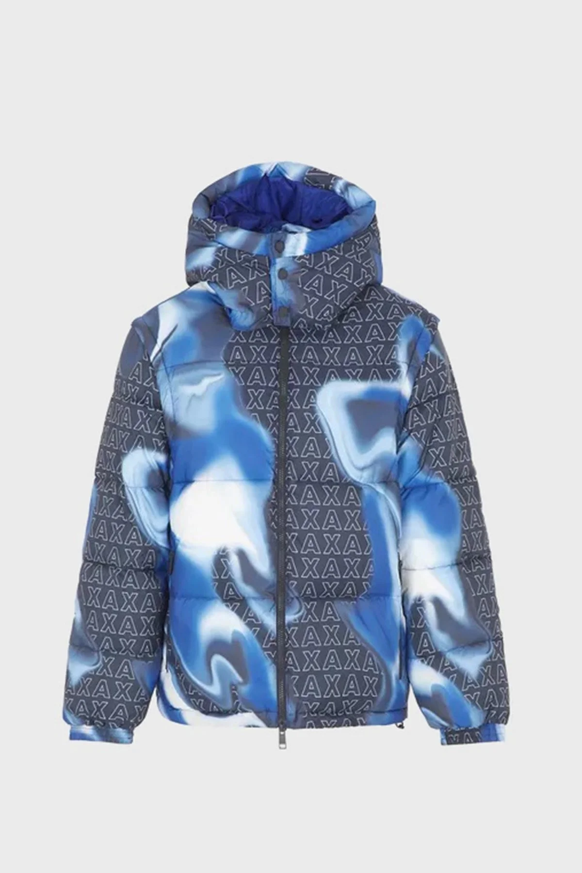 Armani Exchange Çıkarılabilir Kapüşonlu Logo Desenli Regular Fit Şişme Erkek Mont 6RZB06 ZNUQZ 25EA LACİVERT - 7