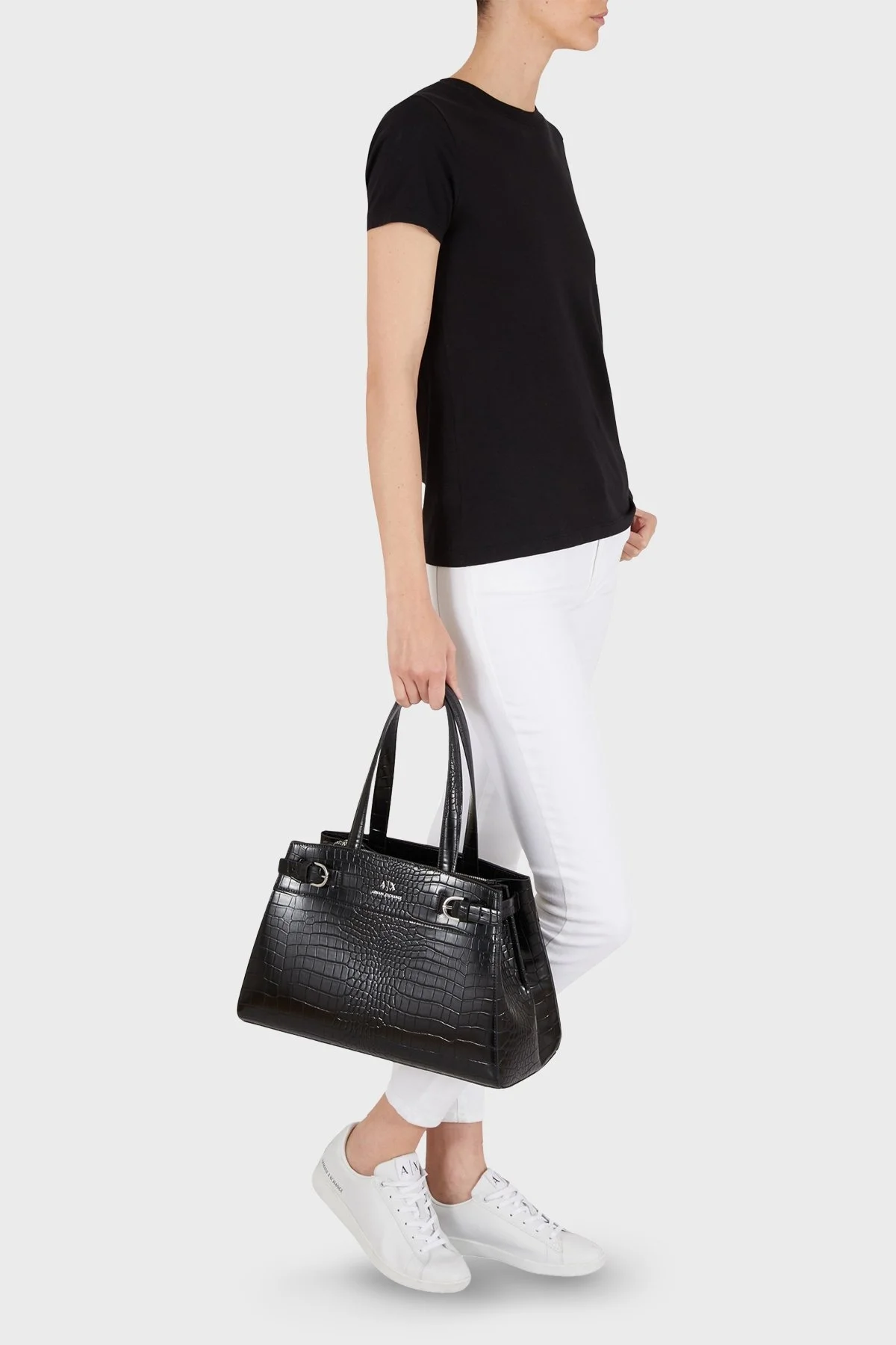 Armani Exchange Çıkarılabilir Omuz Askılı Krokodil Bayan Çanta 949133 4R752 00020 SİYAH - 2