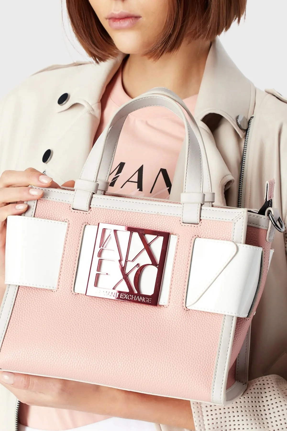 Armani Exchange Çıkarılabilir Uzatma Askılı Bayan Çanta 942690 3R714 10850 PEMBE-BEYAZ - 2