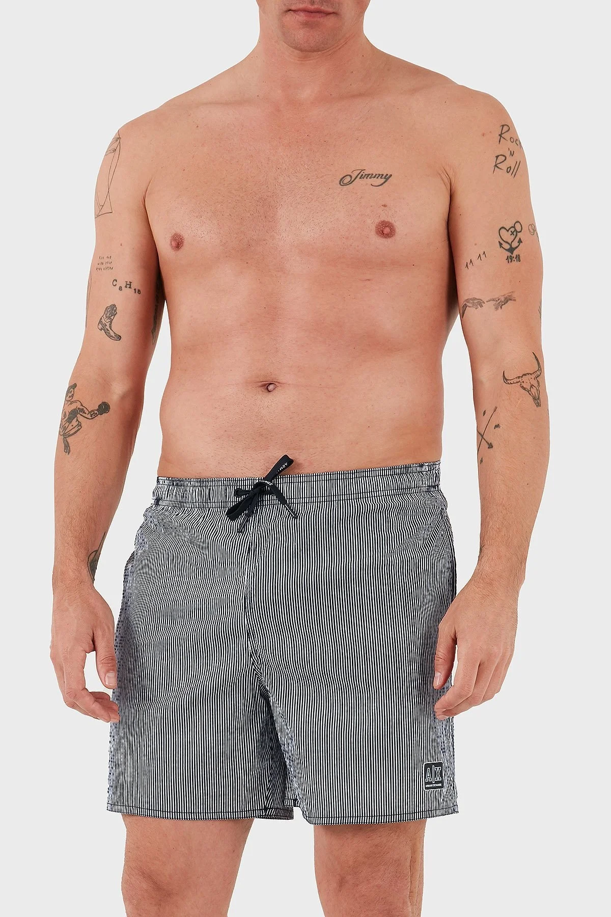 Armani Exchange Çizgili Logolu Regular Fit Erkek Mayo Short XM000829 AF13643 FB213 LACİVERT-BEYAZ - 8